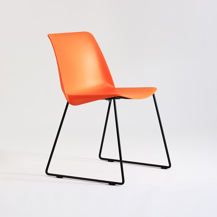 Orange Plastic Chair With Metal Base