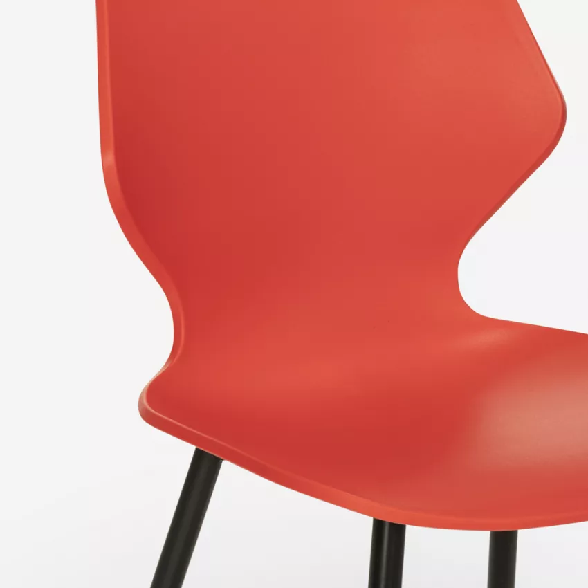 Red Plastic Dining Chair With Metal Legs-PP Chair