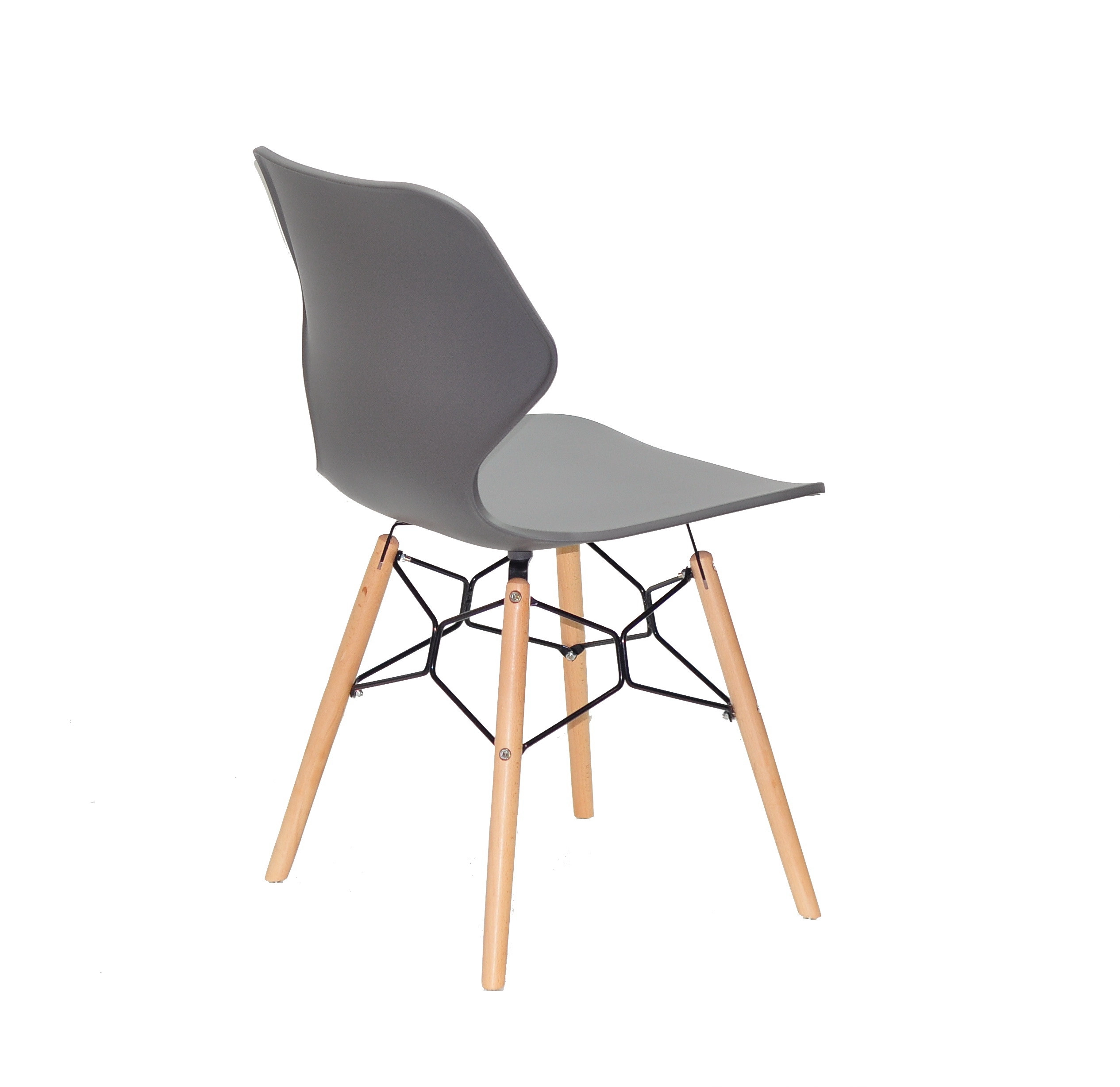 Grey Plastic Dining Chair With Wood Feet-PP Chair