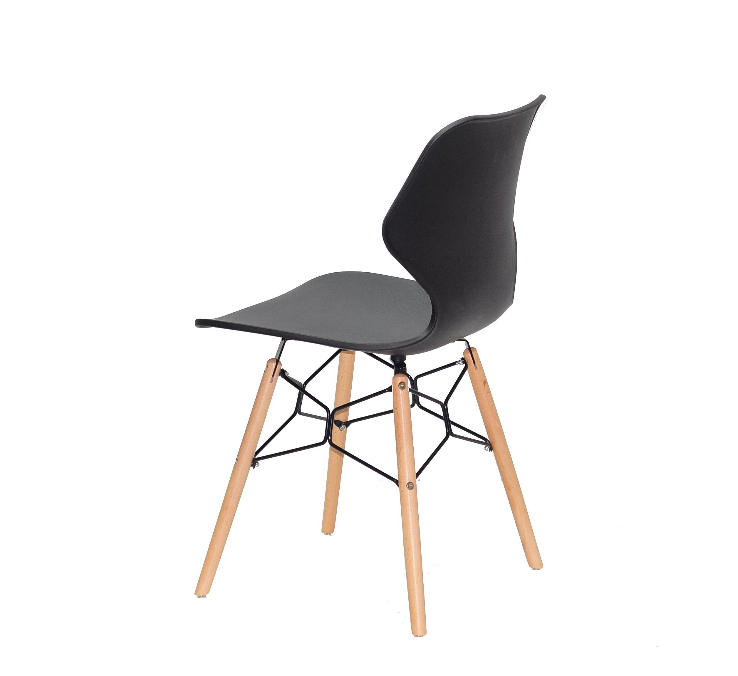 Black Plastic Dining Chair With Wood Feet-PP Chair