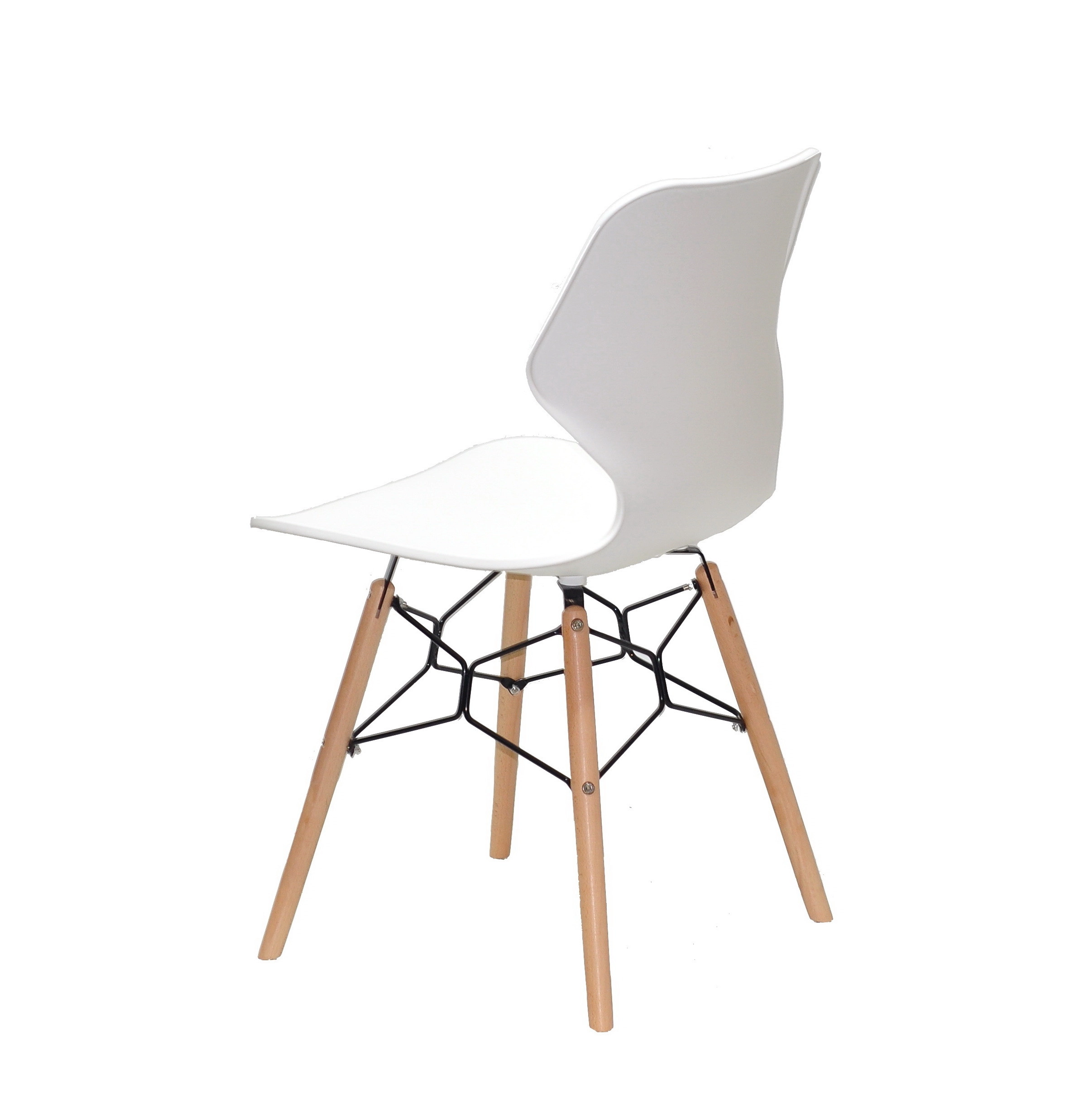 White Plastic Dining Chair With Wood Feet-PP Chair
