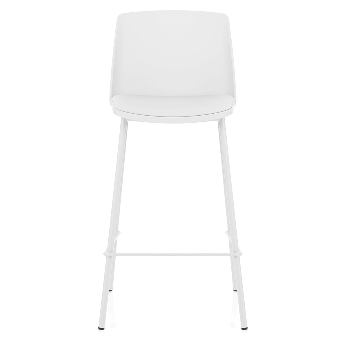Comfortable Bar Stool: White Metal Base & Cushioned Plastic Seat