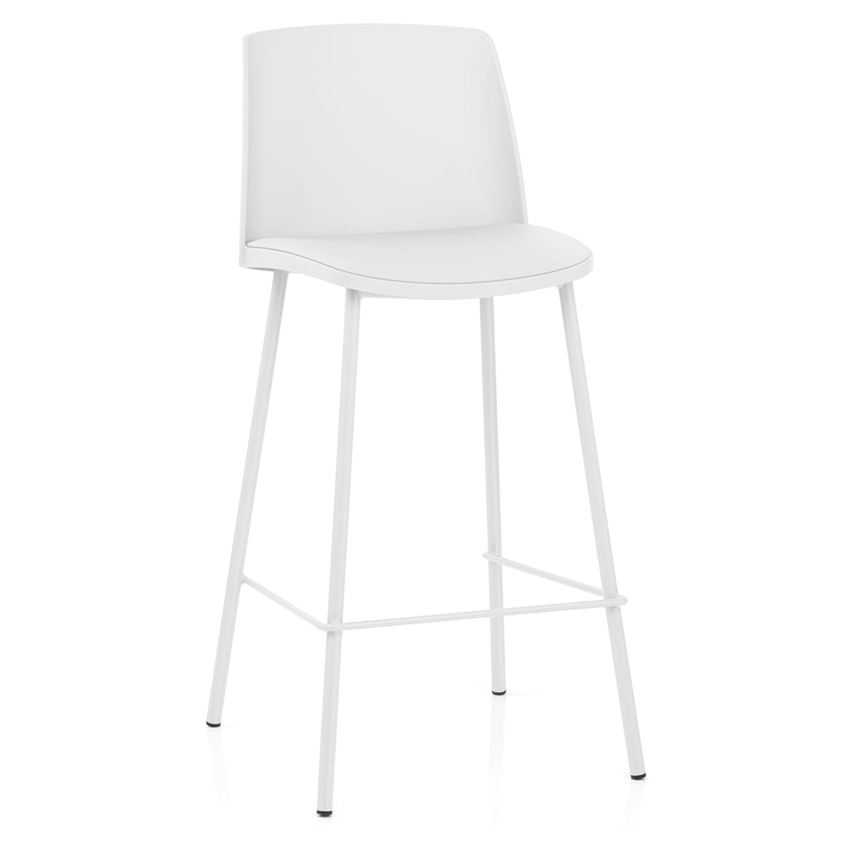 Comfortable Bar Stool: White Metal Base & Cushioned Plastic Seat