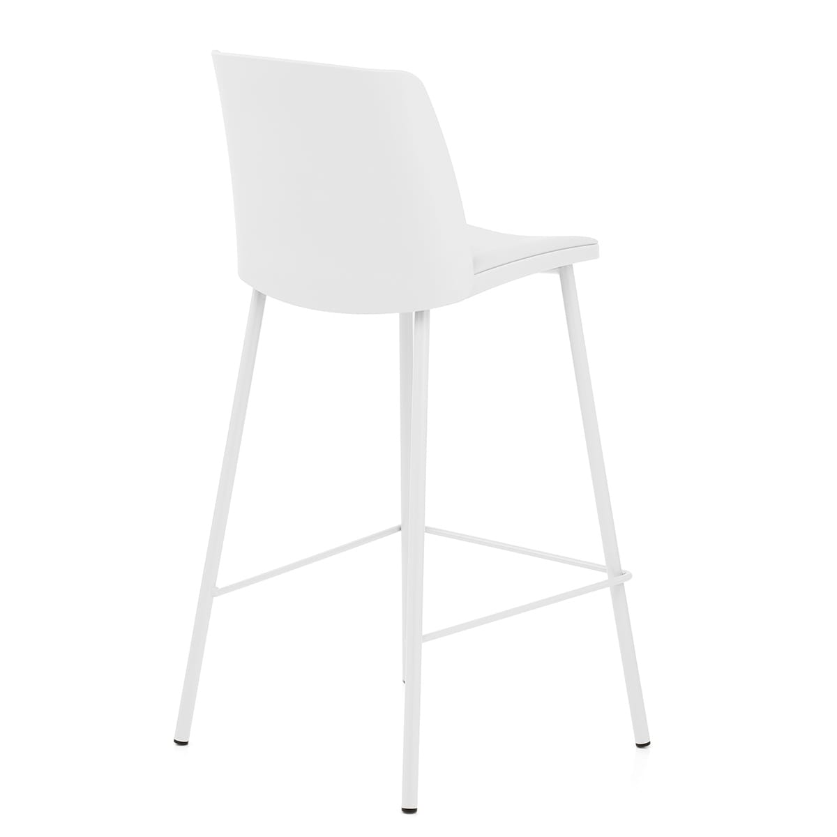 Comfortable Bar Stool: White Metal Base & Cushioned Plastic Seat