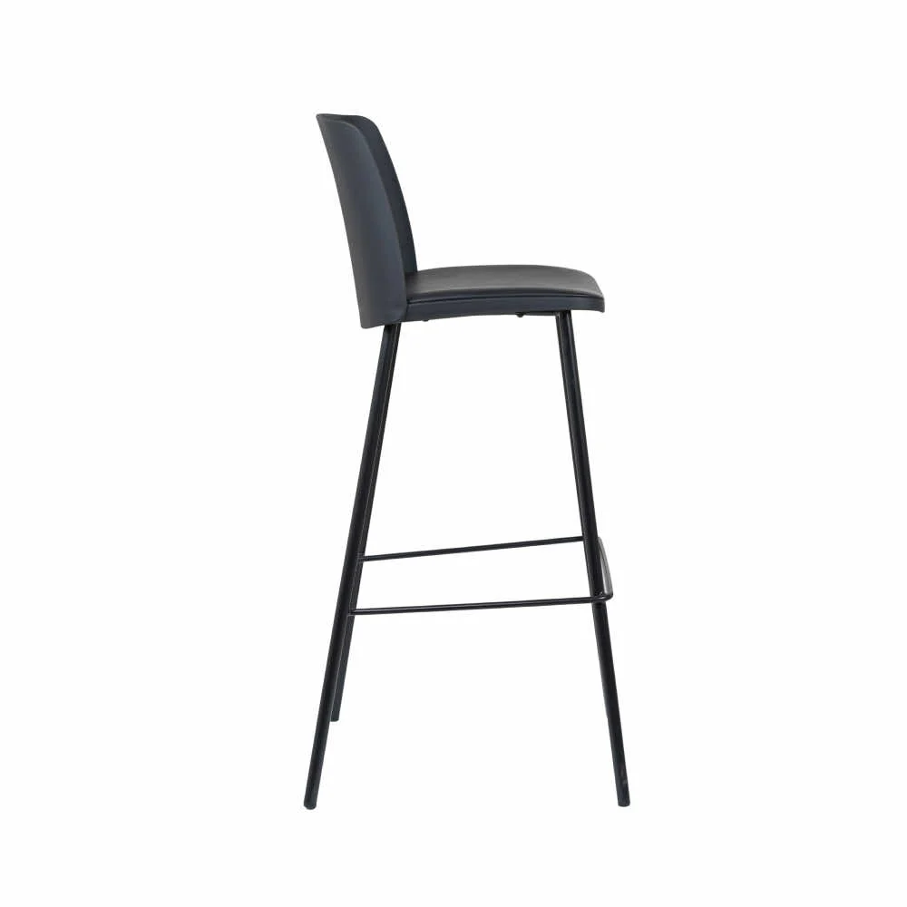 Black Bar Stool - Cushioned Plastic Seat with Metal Base