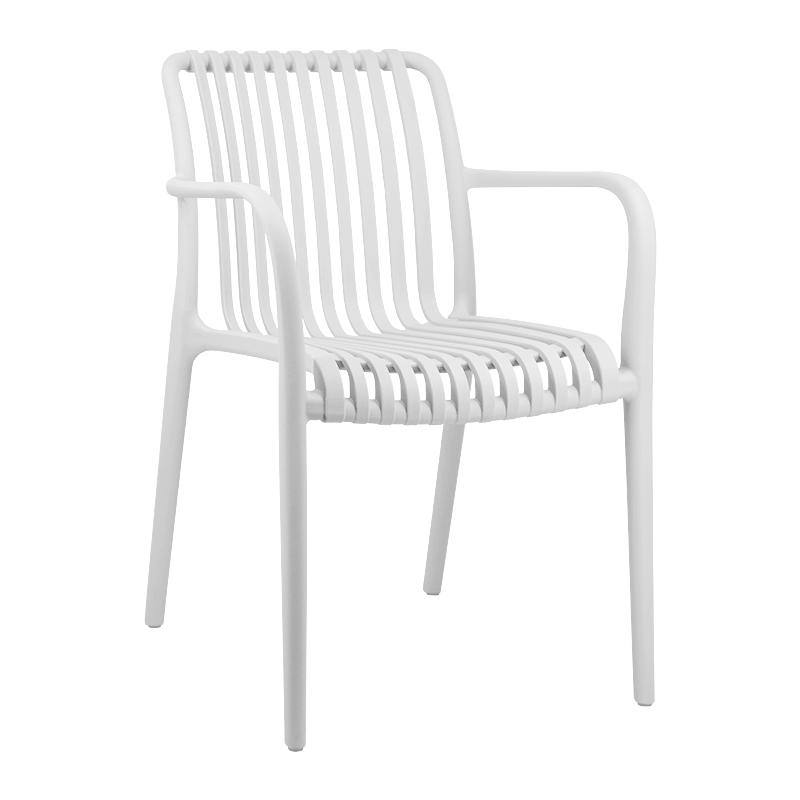PP Plastic Slatted Armchair, Stackable Outdoor Dining Chair for Patio & Hospitality