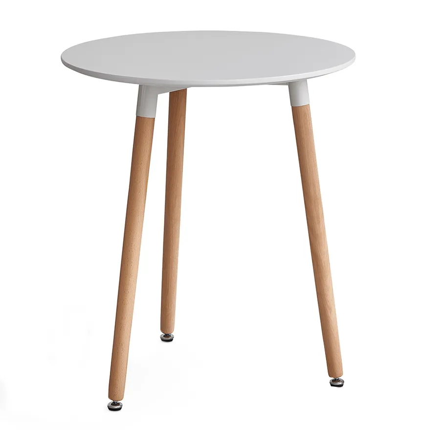 White Round MDF Coffee Table With Three Wood Legs-PP Chair