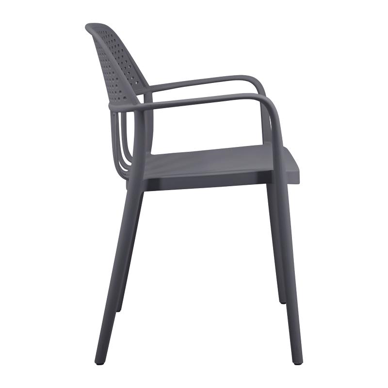 Dark Gray Plastic Restaurant Chair with Armrests