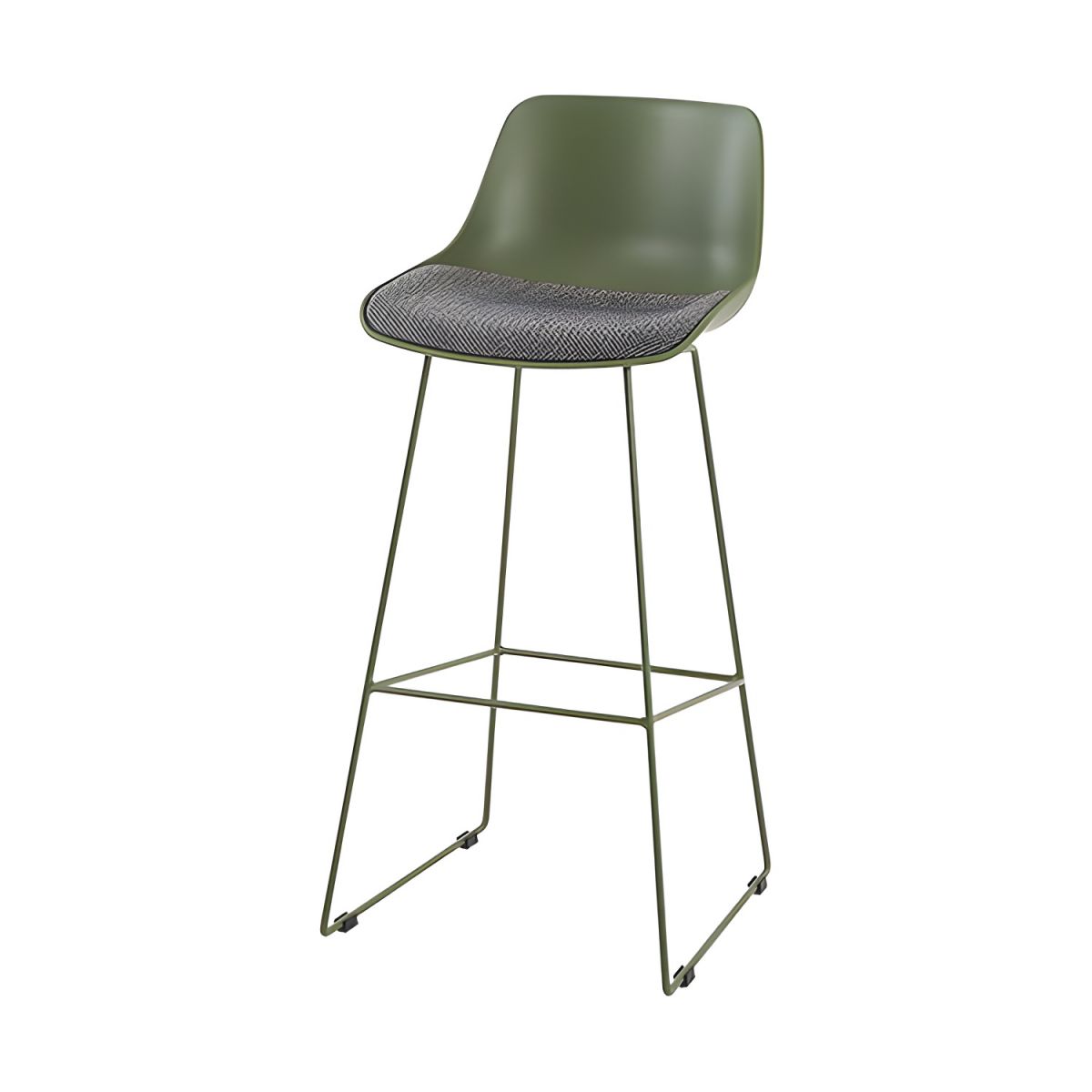Ergonomic Bar Stool | Olive Green Metal Legs | Cushioned Plastic Seat