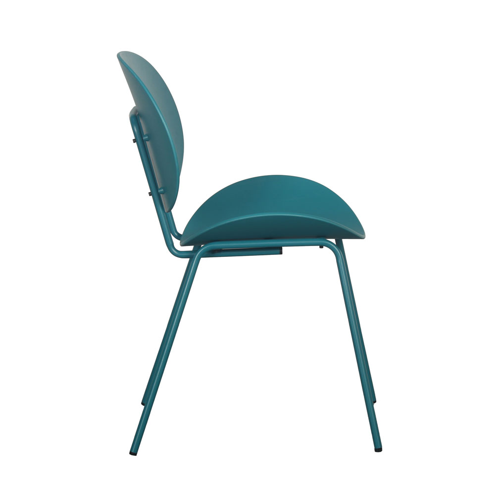 Teal Plastic Armless Chair with Powder-Coated Metal Base