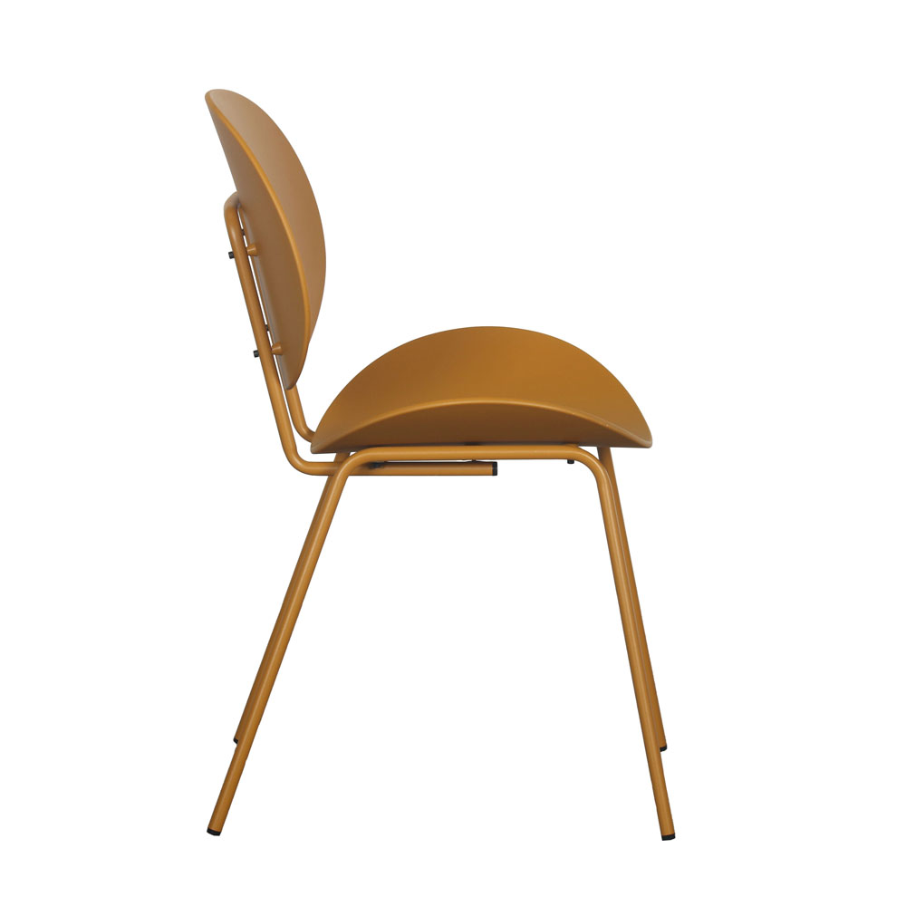 Ginger Yellow Plastic Armless Chair with Powder-Coated Metal Base