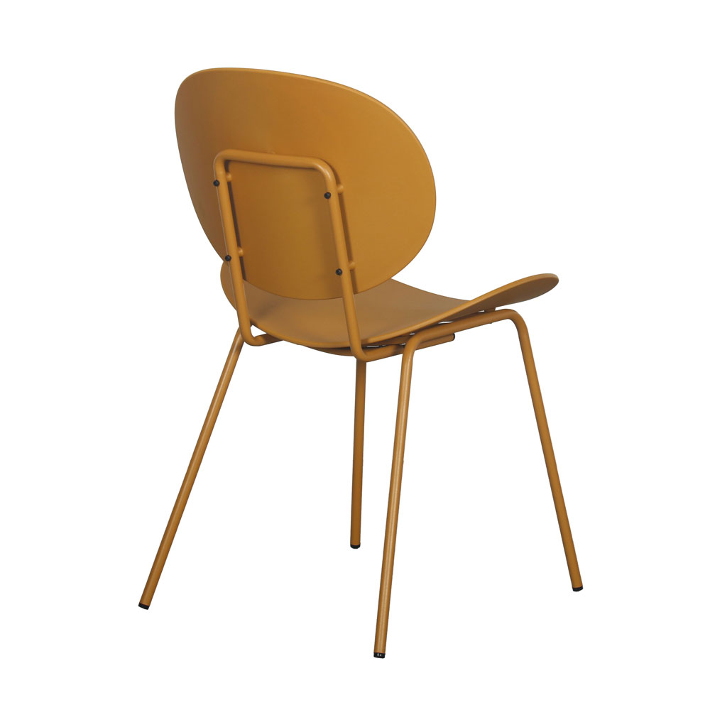 Ginger Yellow Plastic Armless Chair with Powder-Coated Metal Base