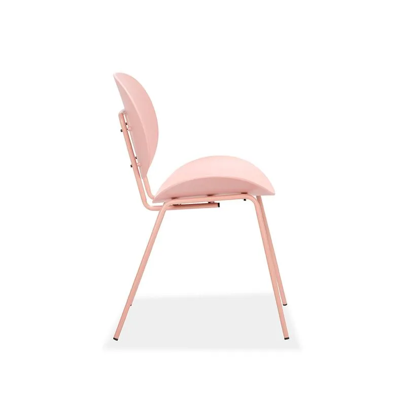 Pink Plastic Side Chair with Spray-Finished Metal Legs