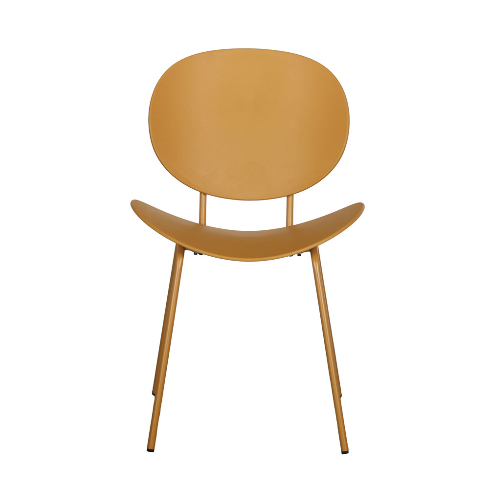 Ginger Yellow Plastic Armless Chair with Powder-Coated Metal Base