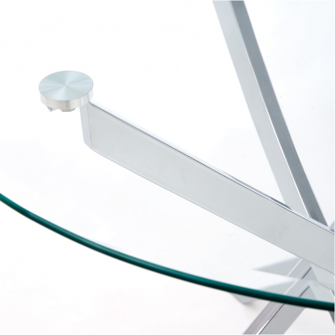 Round Clear Glass Dining Table With Chromed Metal Base-PP Chair