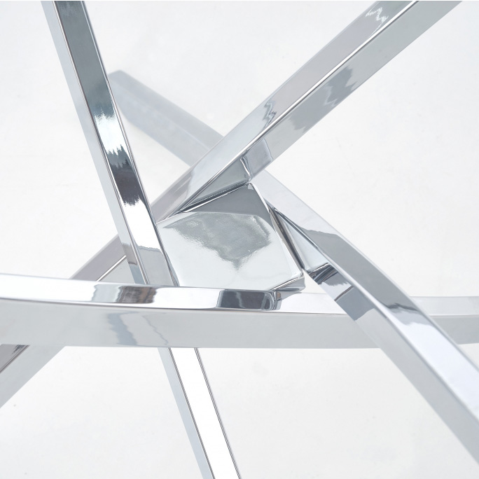 Round Clear Glass Dining Table With Chromed Metal Base-PP Chair