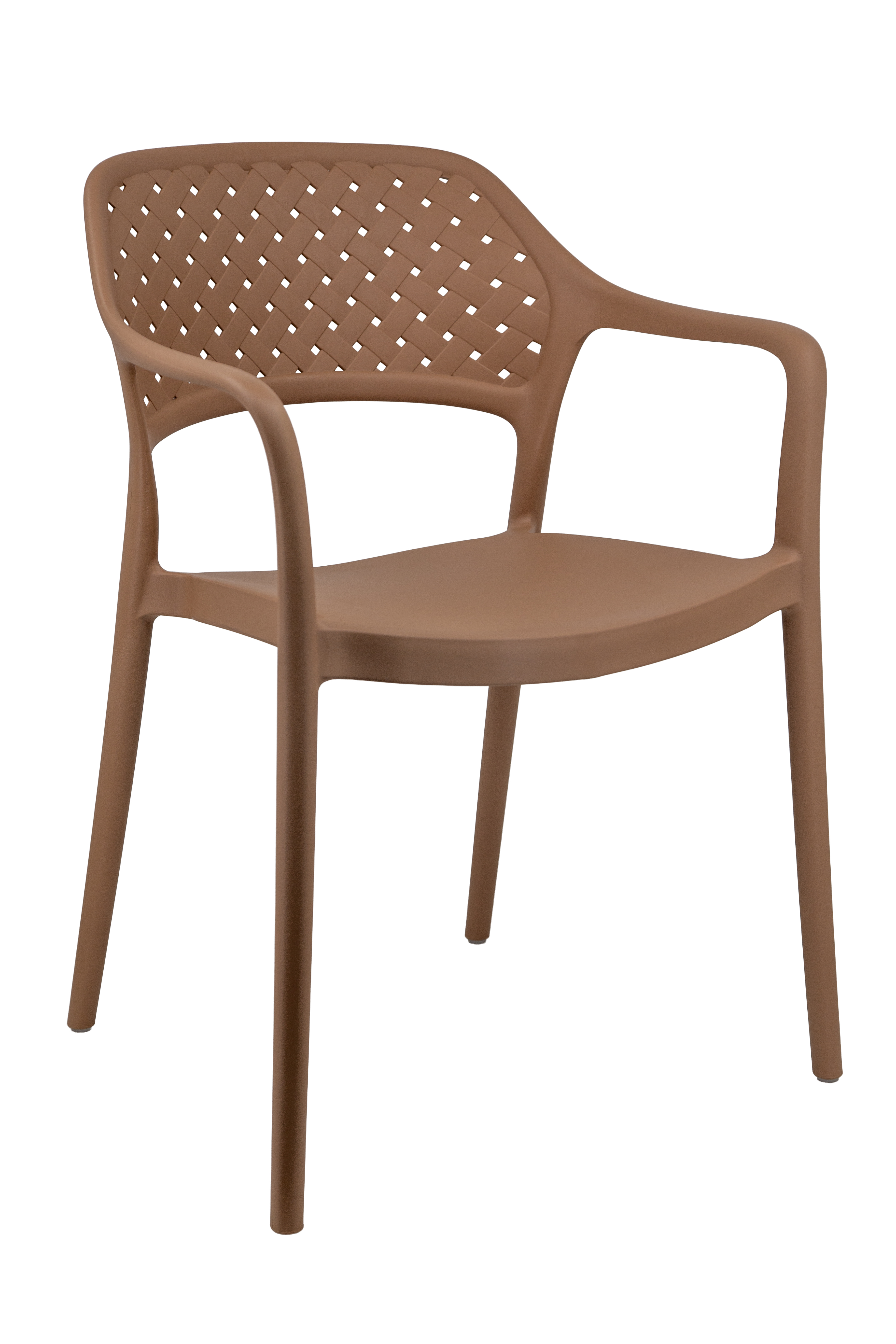 Stackable Monoblock Plastic Armchair, Woven Hollow Back PP Dining Chair, Weatherproof Outdoor Patio Cafe Garden Plastic Chair for Hotel Restaurant Wholesale Project