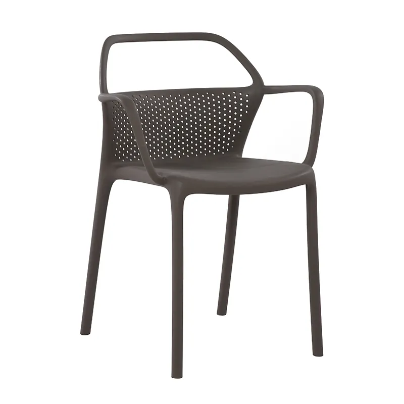 Dark Grey Hollow Back Designer Plastic Chair With Armrests