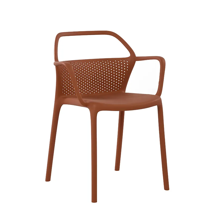 Brownish-Red Hollow Back Designer Plastic Chair With Armrests