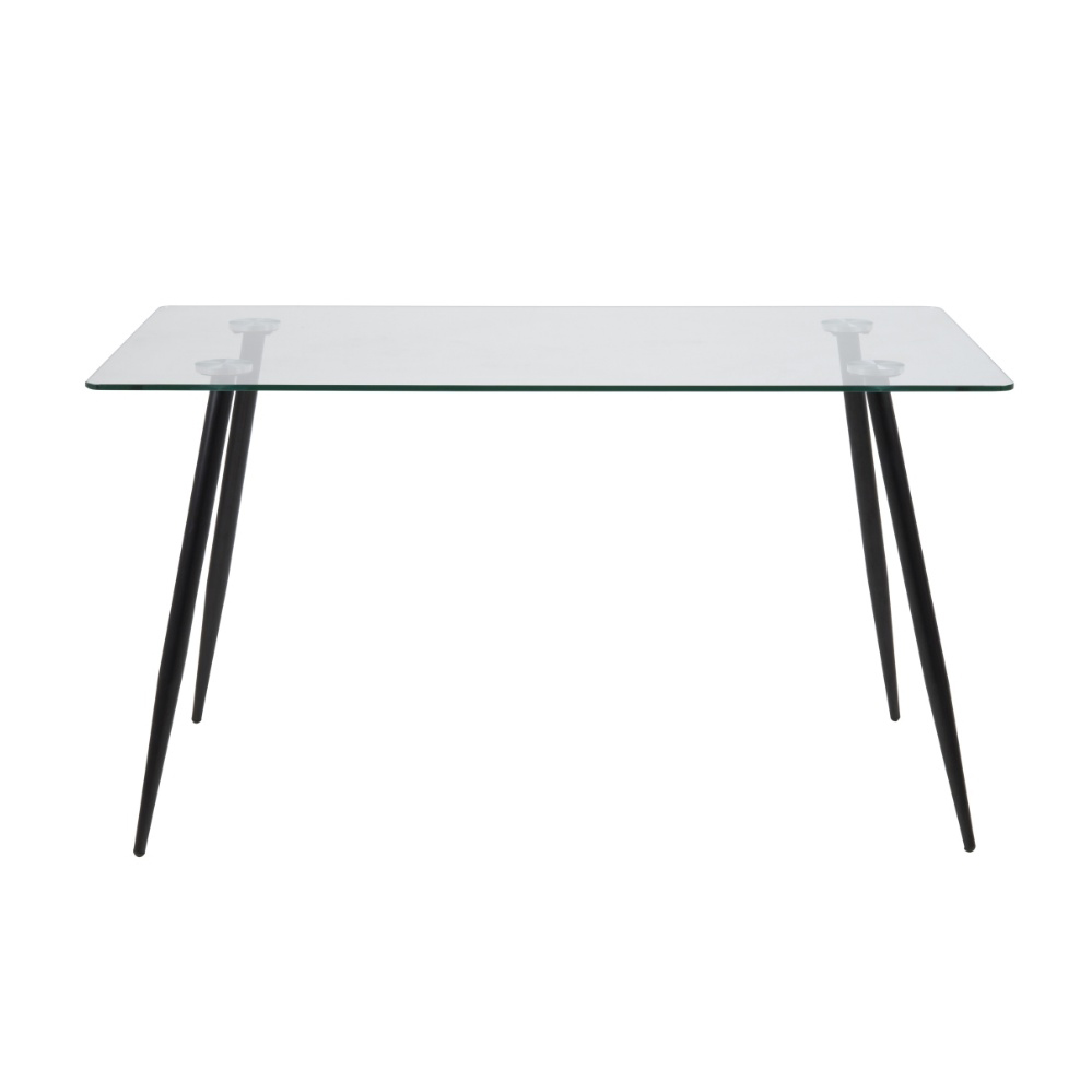 Rectangle Clear Glass Kitchen Table With Black Metal Feet-PP Chair