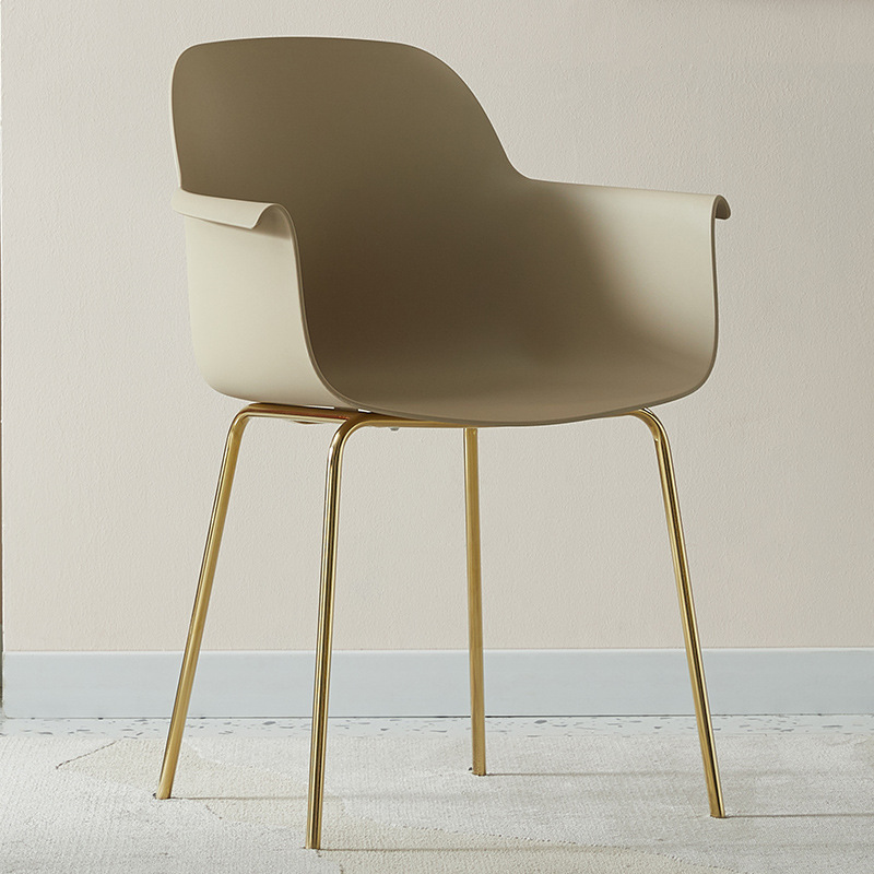 Taupe Plastic Armchair With Golden Metal Legs-PP Chair