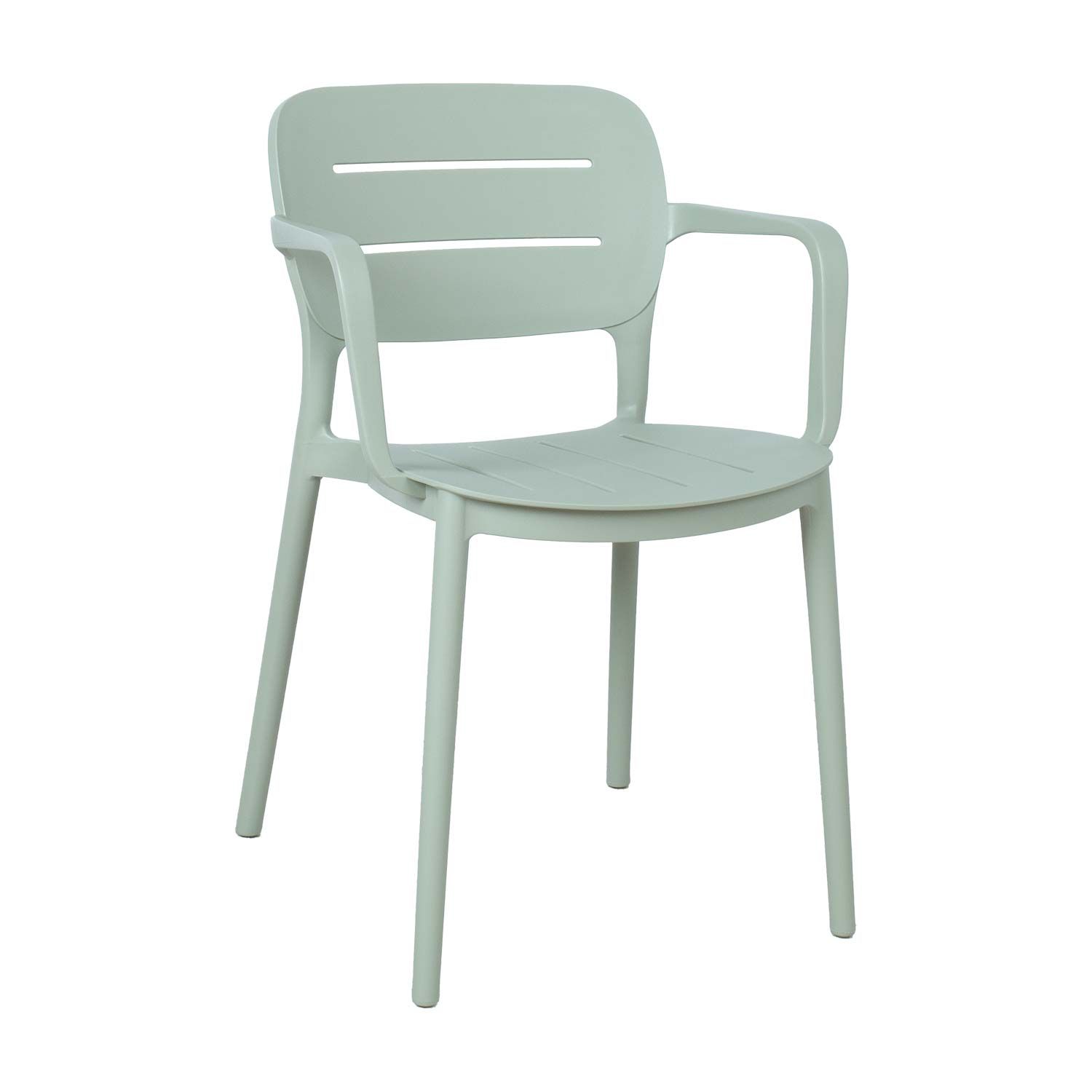 Wholesale Mint Green Stackable Plastic Arm Chair, Weather-Resistant Slatted Back PP Dining Chair for Outdoor Patio, Cafe & Commercial Use