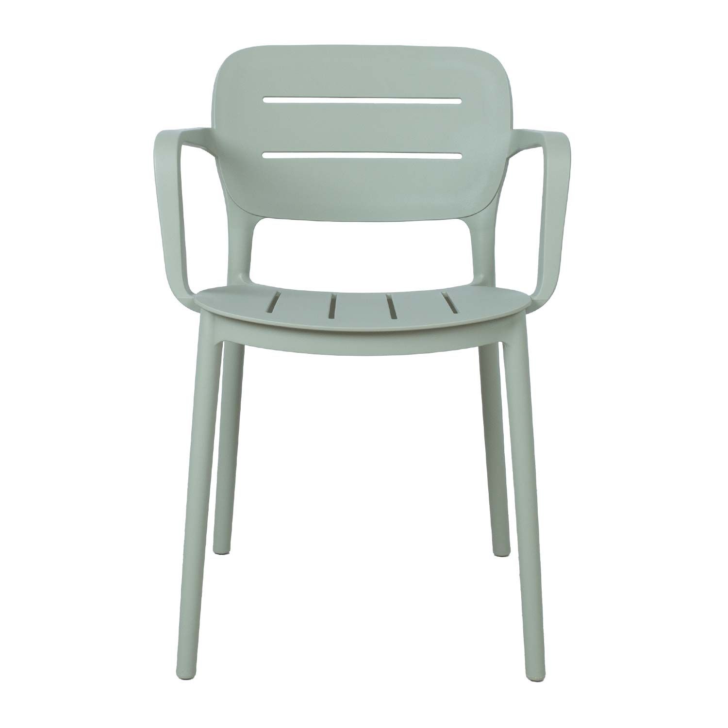 Wholesale Mint Green Stackable Plastic Arm Chair, Weather-Resistant Slatted Back PP Dining Chair for Outdoor Patio, Cafe & Commercial Use