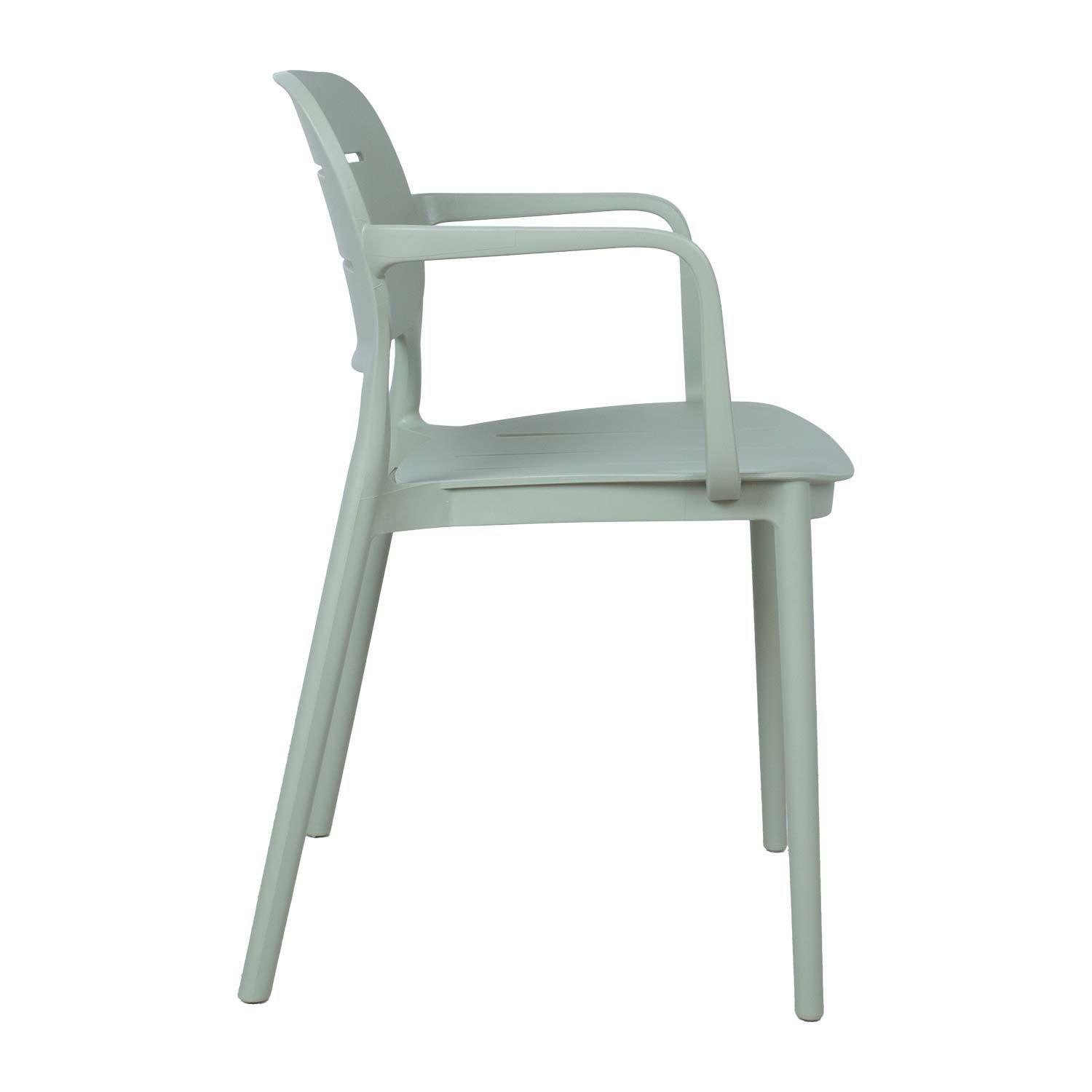 Wholesale Mint Green Stackable Plastic Arm Chair, Weather-Resistant Slatted Back PP Dining Chair for Outdoor Patio, Cafe & Commercial Use