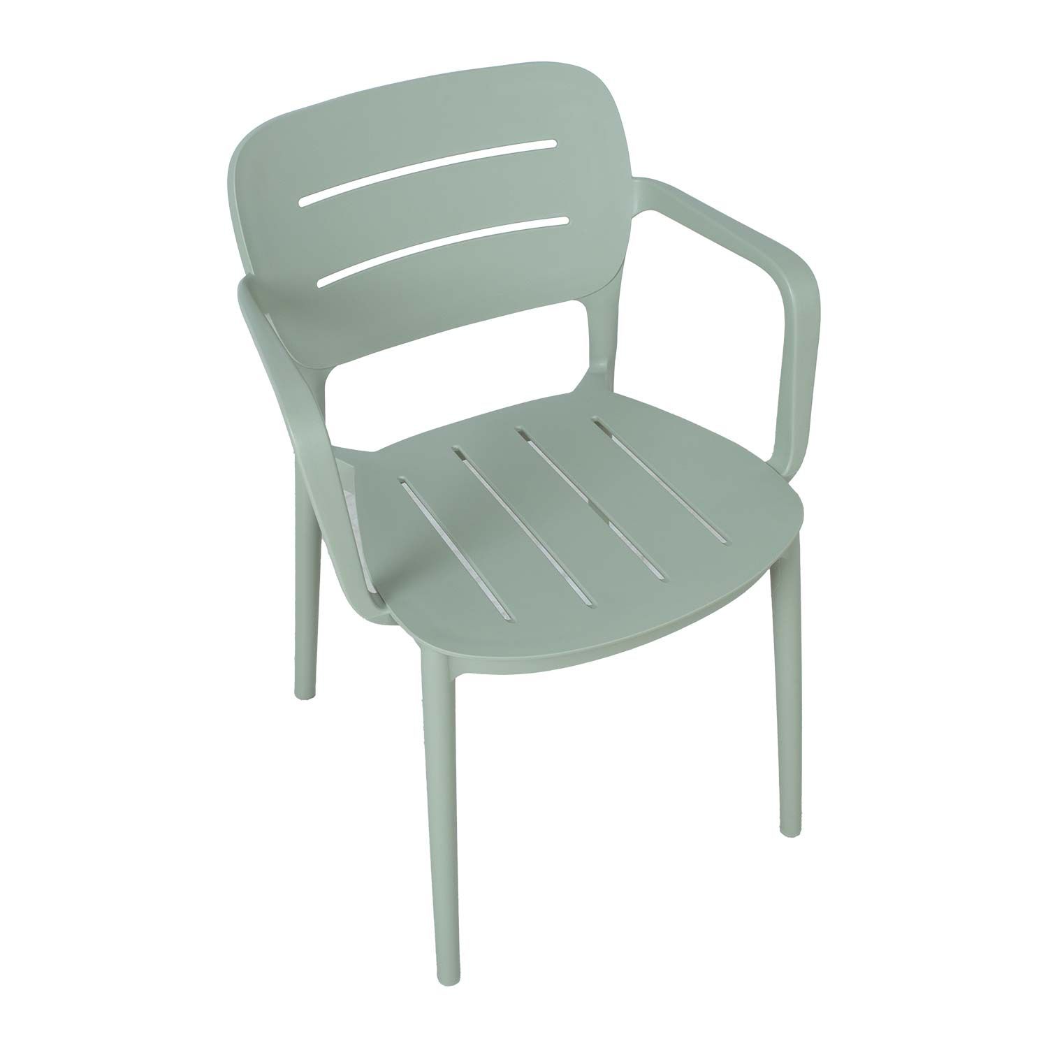Wholesale Mint Green Stackable Plastic Arm Chair, Weather-Resistant Slatted Back PP Dining Chair for Outdoor Patio, Cafe & Commercial Use