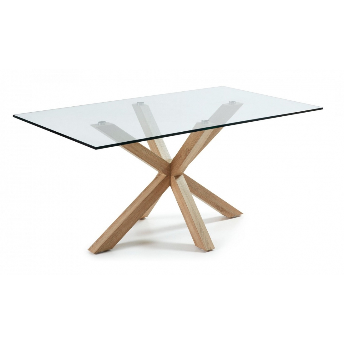 Rectangle Clear Glass Dining Table With Wood Base-PP Chair