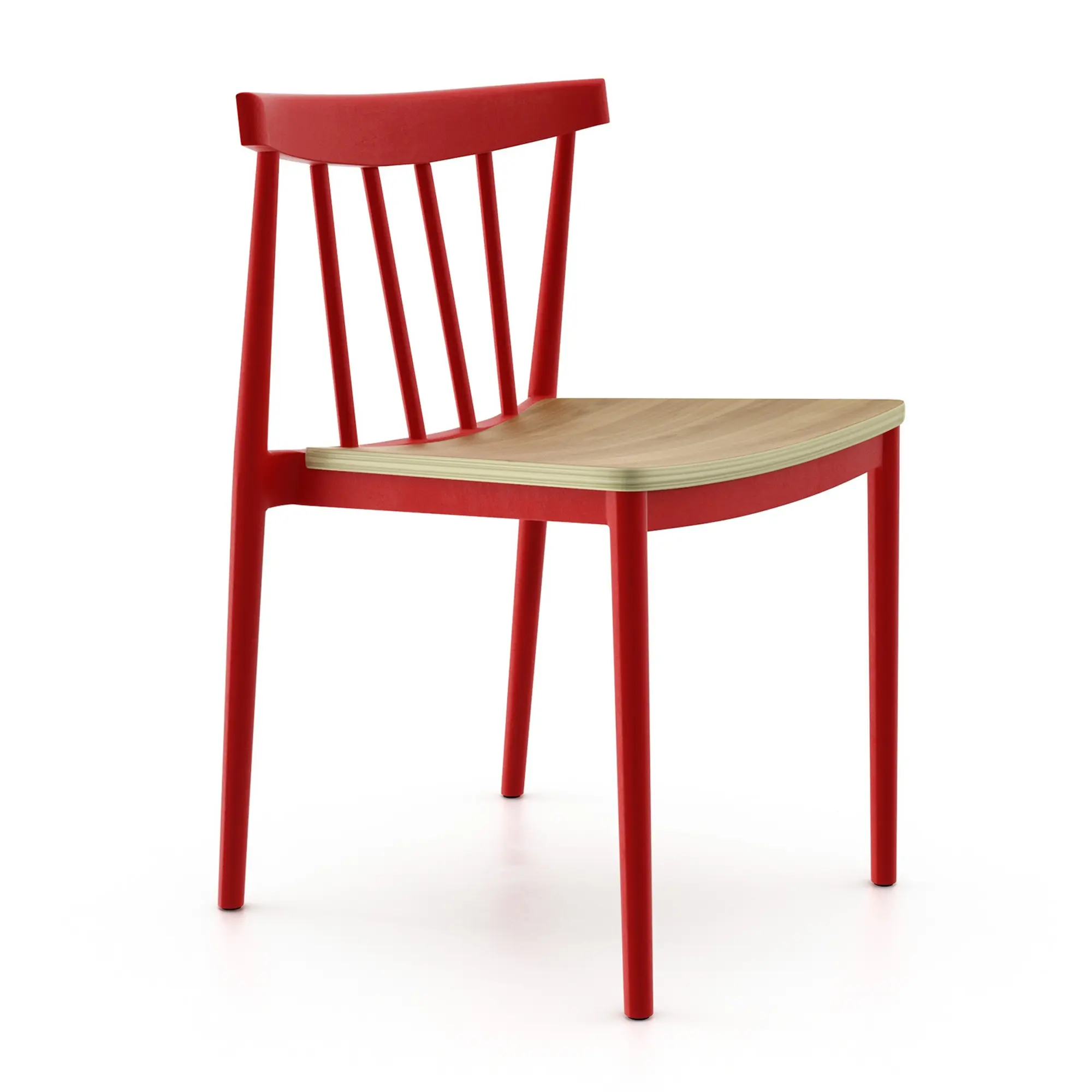 Red Stacking Chairs with Wooden Seat - Modern PP Frame for Dining Room