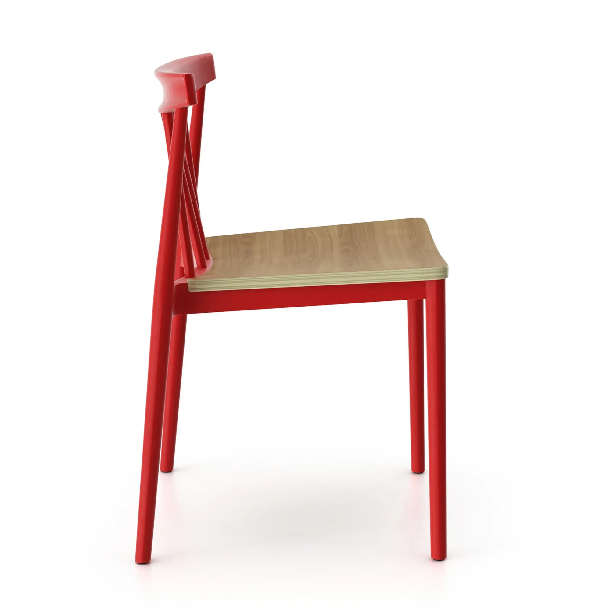 Red Stacking Chairs with Wooden Seat - Modern PP Frame for Dining Room
