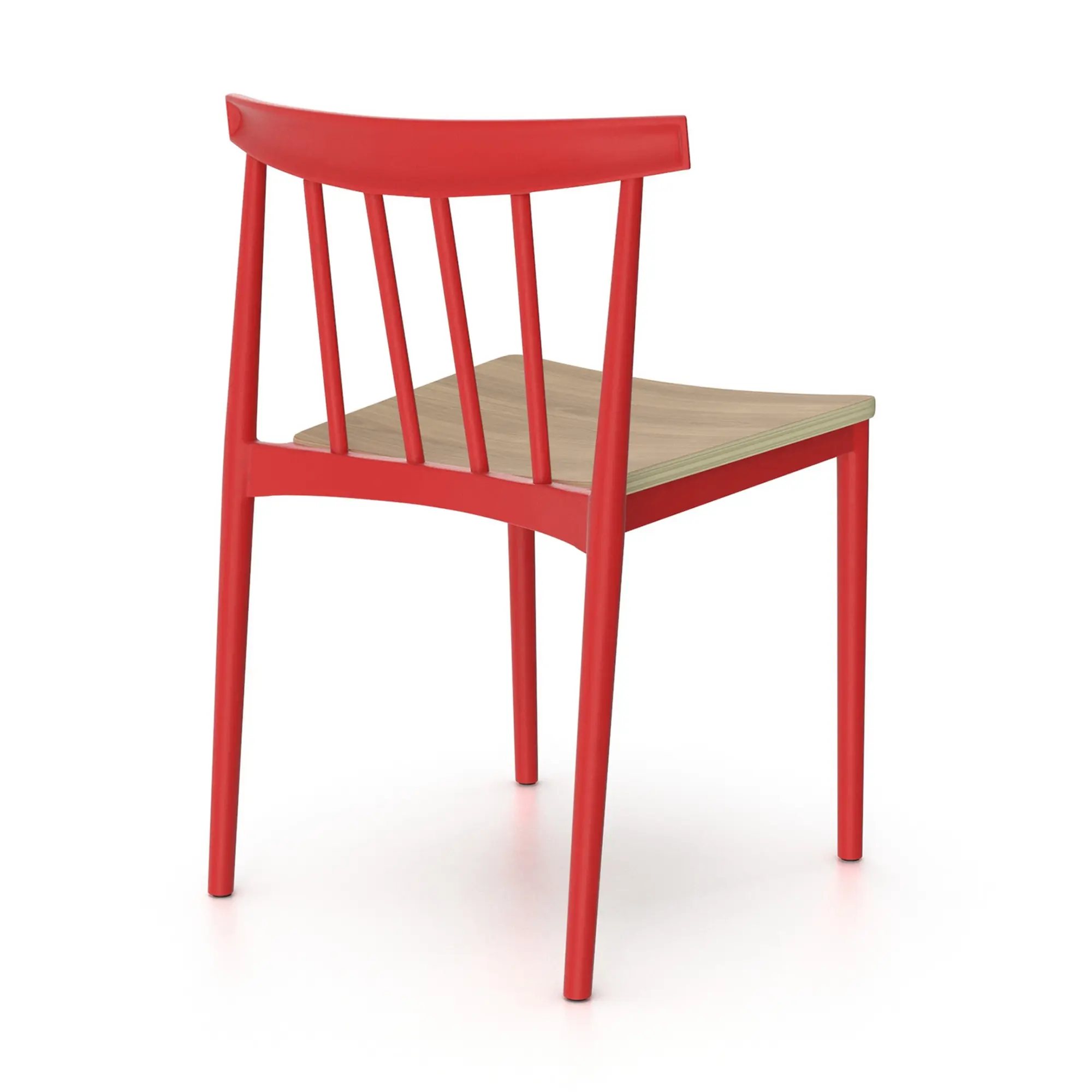 Red Stacking Chairs with Wooden Seat - Modern PP Frame for Dining Room