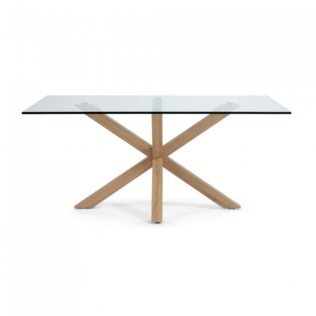 Rectangle Clear Glass Dining Table With Wood Base-PP Chair