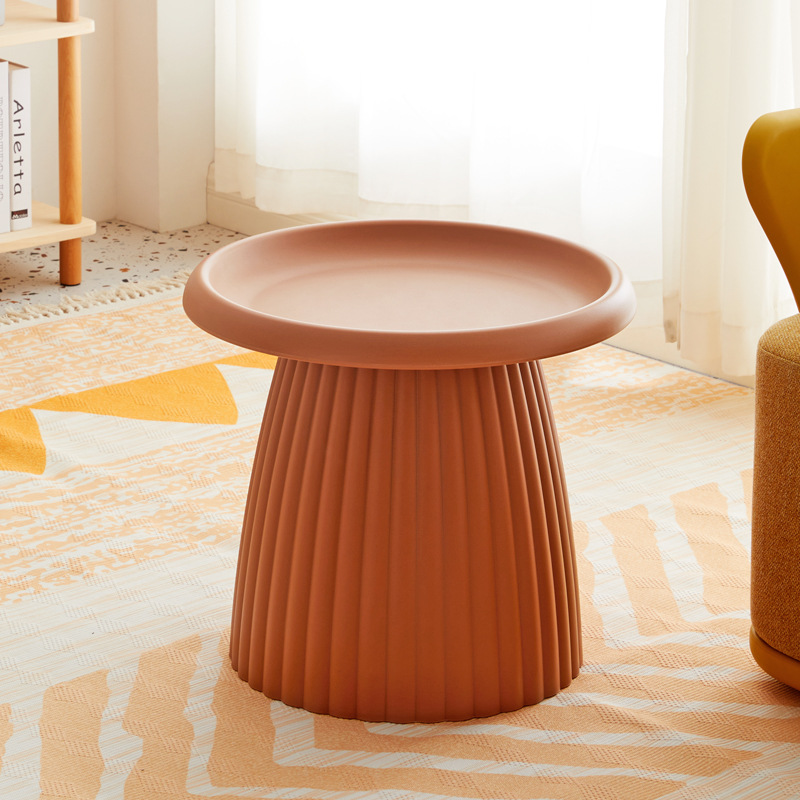 Brownish-Red Round Polypropylene Side Table-PP Chair