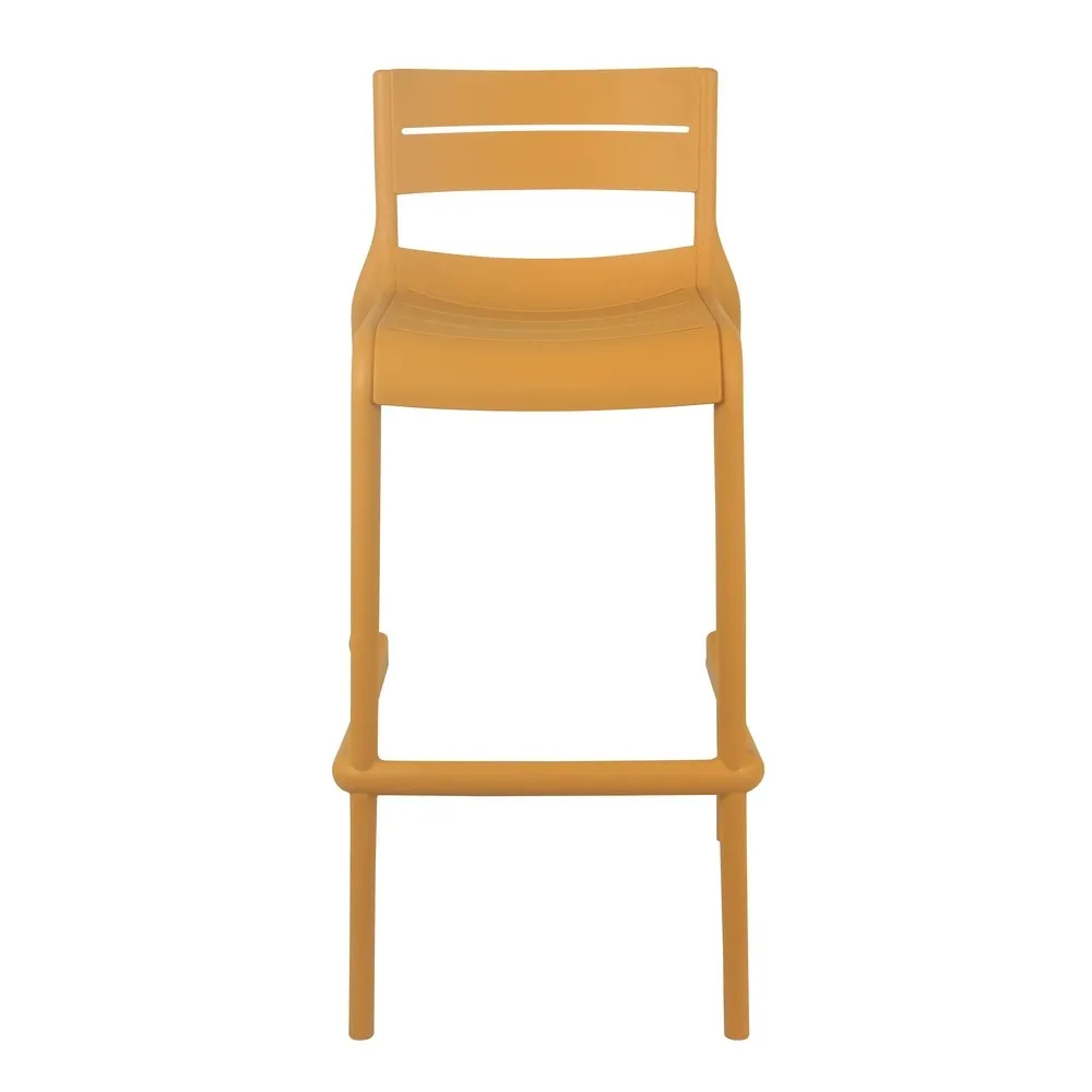 Mustard Yellow Plastic Bar Stool – Retro Industrial, Stackable Counter Stool for Cafés & Modern Spaces-PP Chair