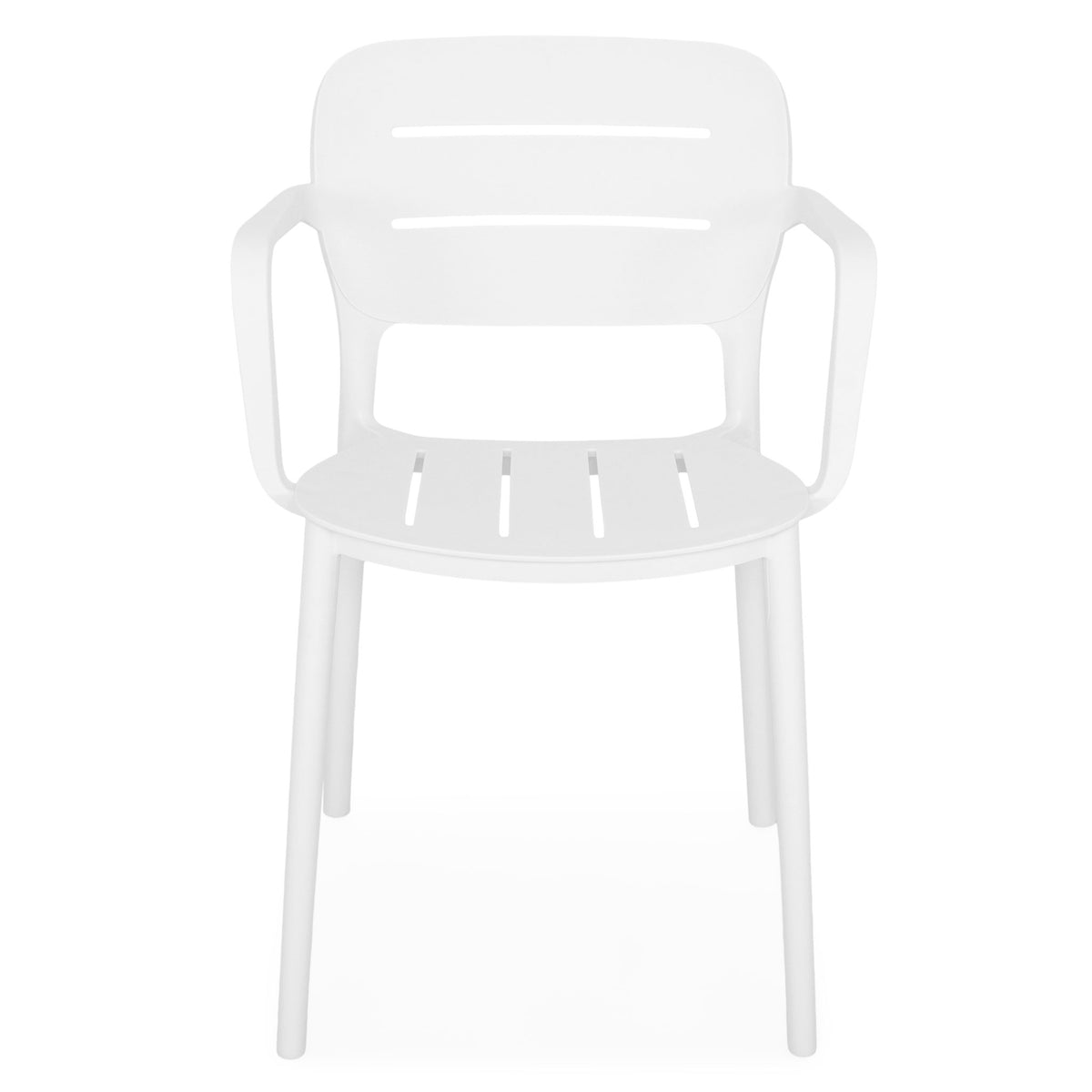 White Stackable Polypropylene Outdoor Chairs with Arms - Set of 4, Weather-Resistant Patio Dining Chairs for Garden, Poolside & Commercial Use-PP Chair