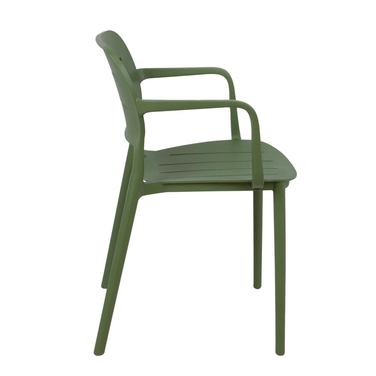 Olive Green Stackable Polypropylene Outdoor Armchairs - Set of 4, All-Weather Garden Chairs for Patio, Café & Commercial Use-PP Chair