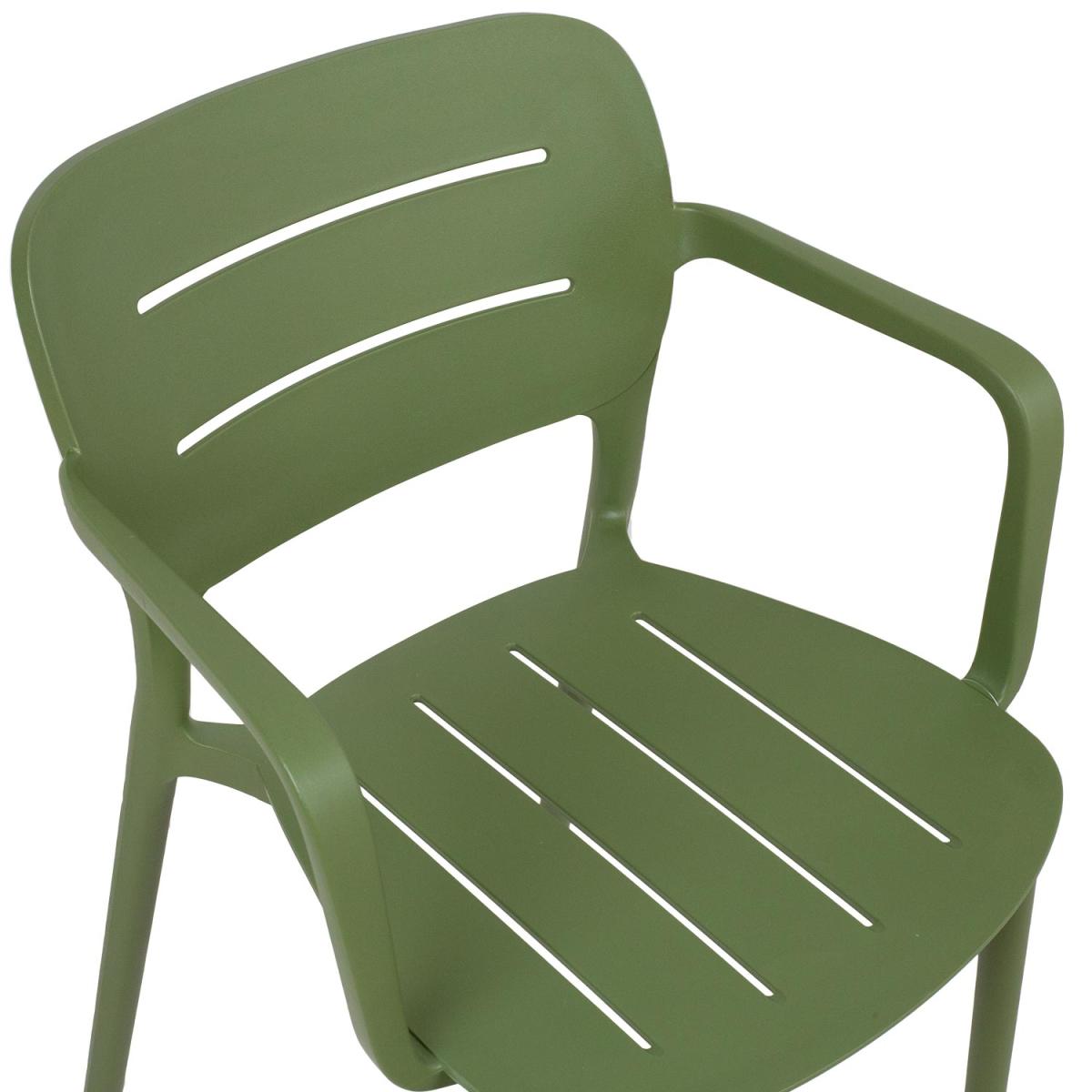 Olive Green Stackable Polypropylene Outdoor Armchairs - Set of 4, All-Weather Garden Chairs for Patio, Café & Commercial Use-PP Chair