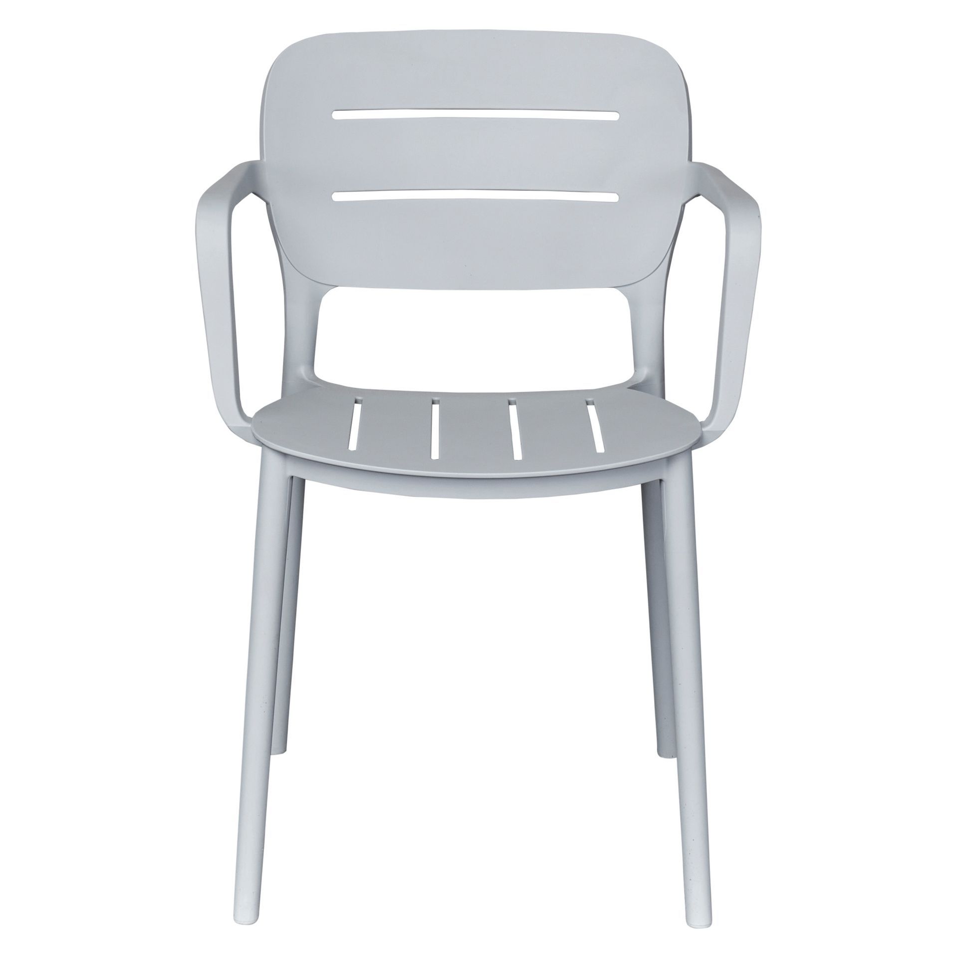 Light Gray Stackable Polypropylene Outdoor Armchairs - Set of 4, All-Weather Patio Chairs with Arms for Garden, Restaurant & Commercial Use-PP Chair