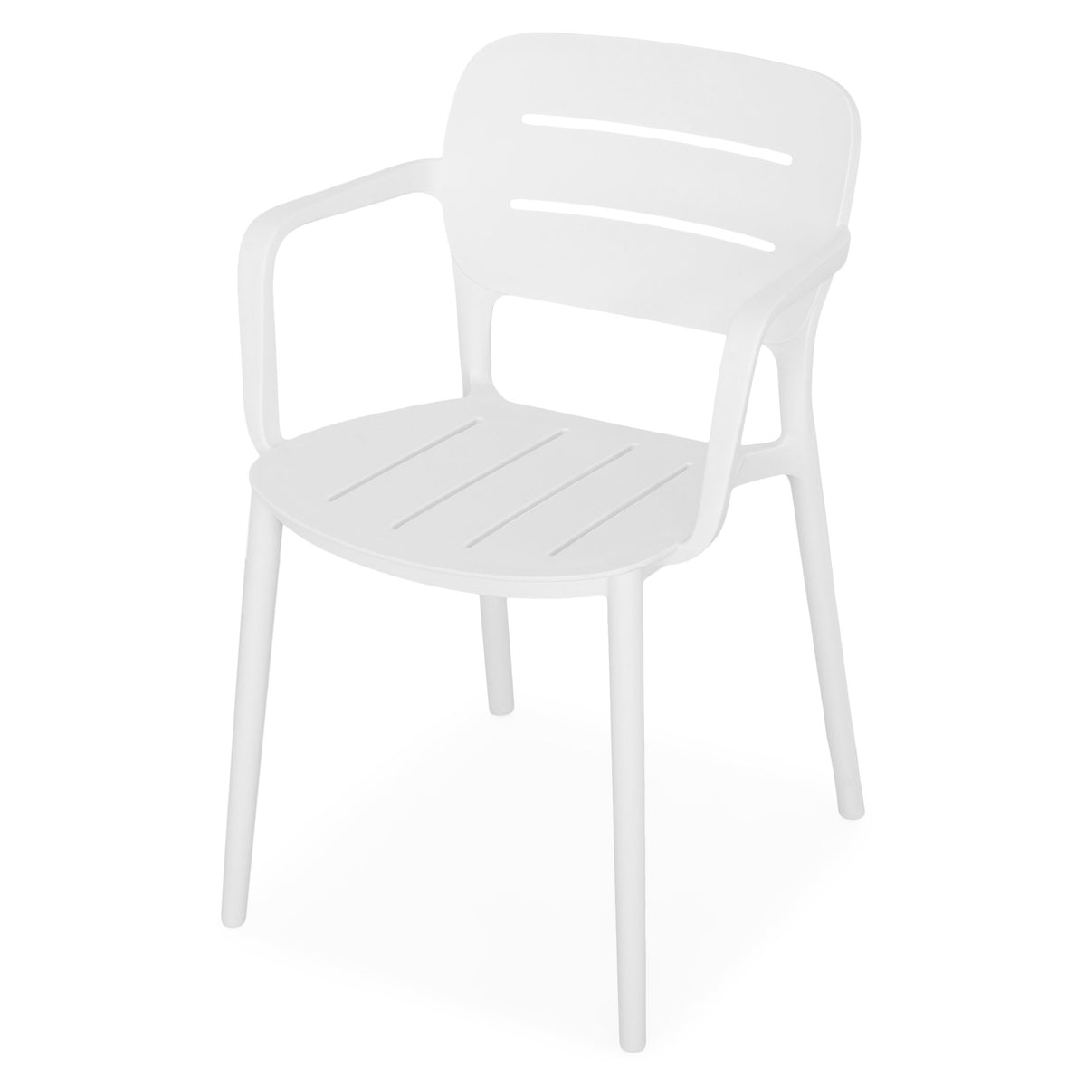 White Stackable Polypropylene Outdoor Chairs with Arms - Set of 4, Weather-Resistant Patio Dining Chairs for Garden, Poolside & Commercial Use-PP Chair