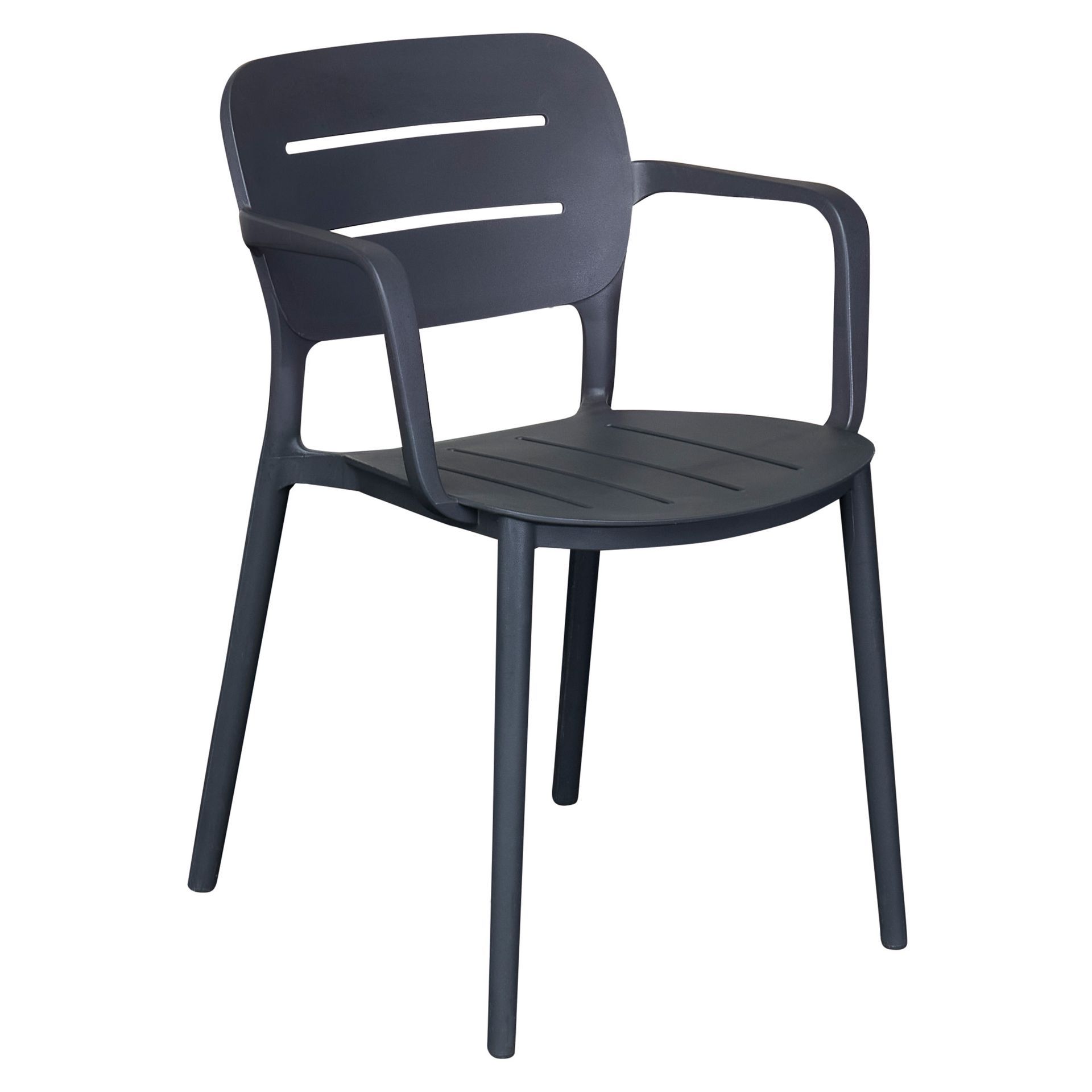 Anthracite Stackable Polypropylene Outdoor Armchairs - Set of 4, Commercial-Grade All-Weather Patio Chairs with Arms-PP Chair