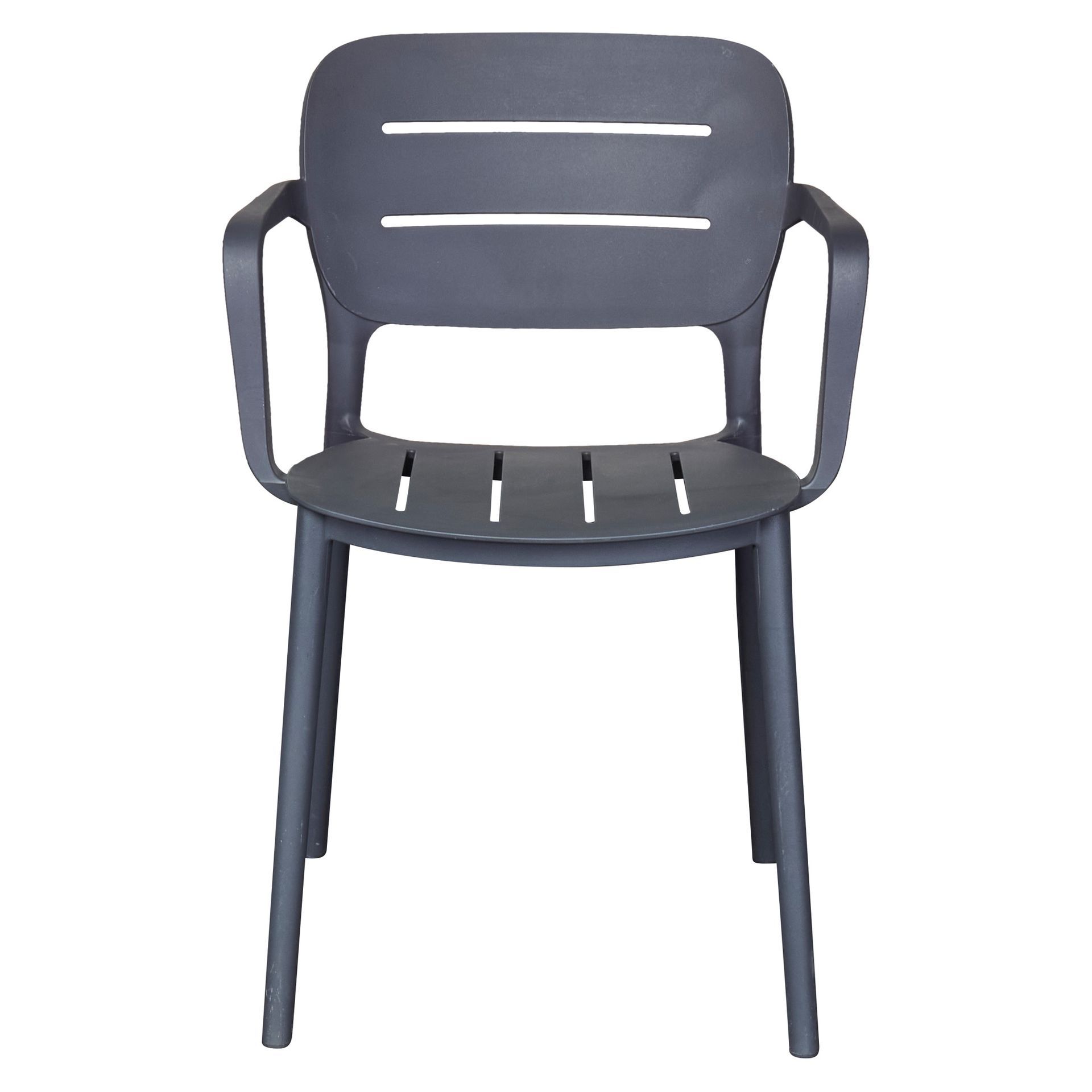 Anthracite Stackable Polypropylene Outdoor Armchairs - Set of 4, Commercial-Grade All-Weather Patio Chairs with Arms-PP Chair