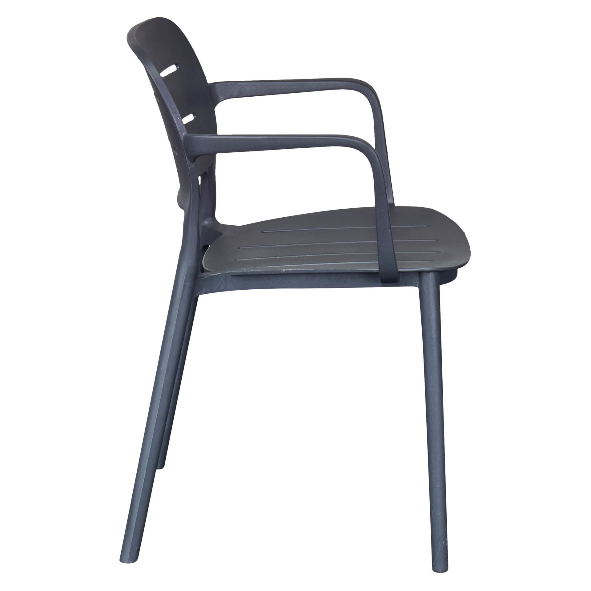 Anthracite Stackable Polypropylene Outdoor Armchairs - Set of 4, Commercial-Grade All-Weather Patio Chairs with Arms-PP Chair