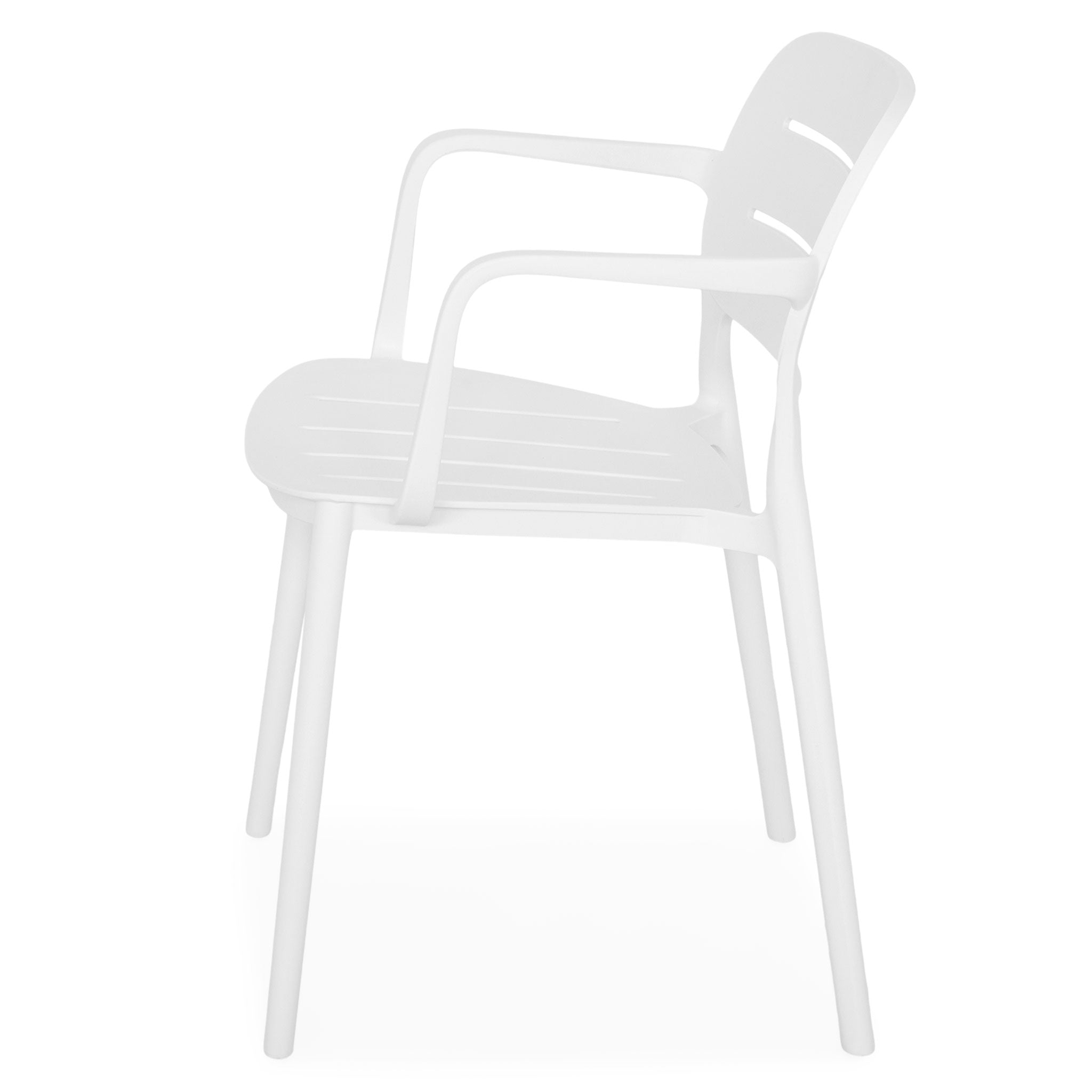White Stackable Polypropylene Outdoor Chairs with Arms - Set of 4, Weather-Resistant Patio Dining Chairs for Garden, Poolside & Commercial Use-PP Chair
