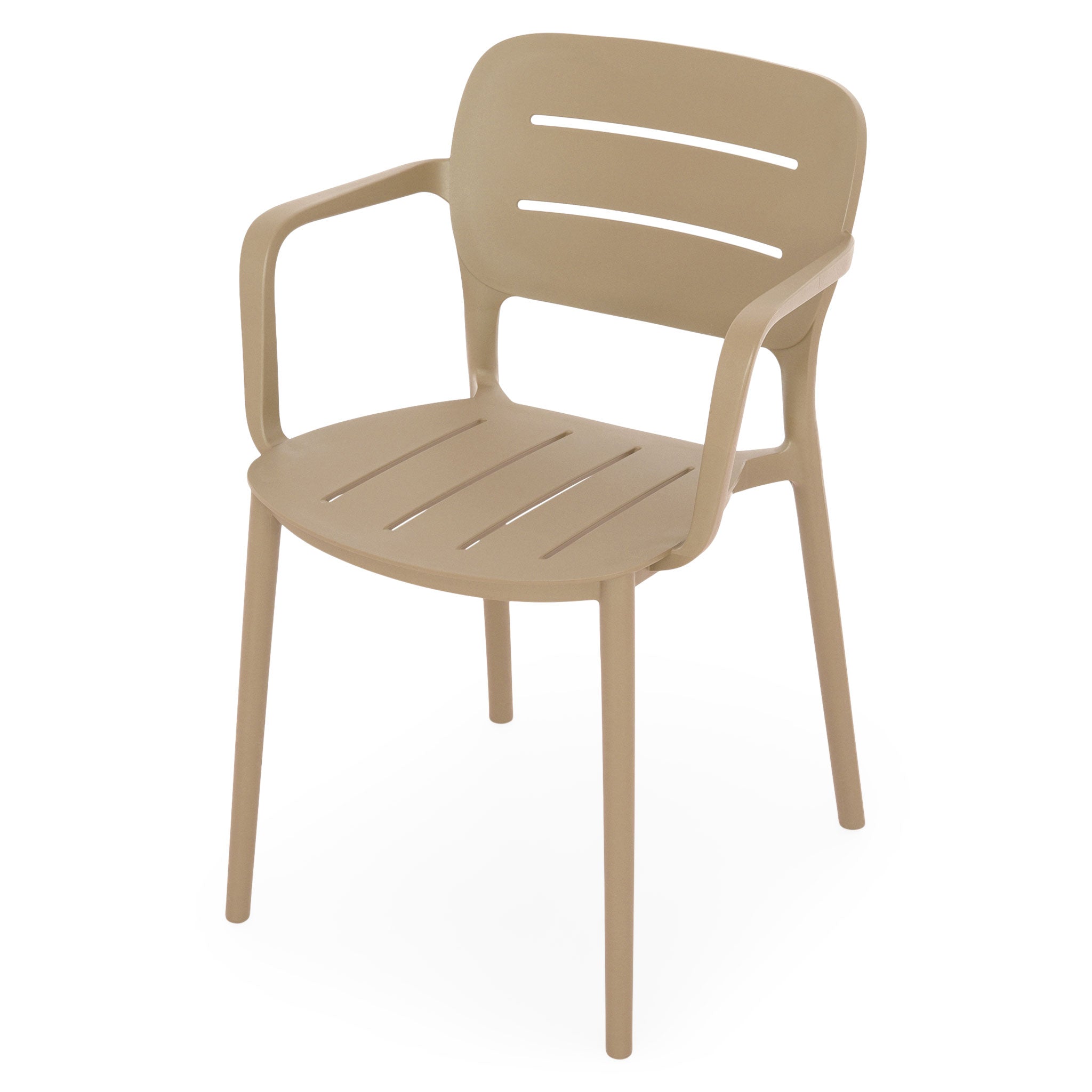 Taupe Stackable Polypropylene Outdoor Armchairs - Set of 4, Weatherproof Patio Chairs for Garden, Café & Commercial Use-PP Chair