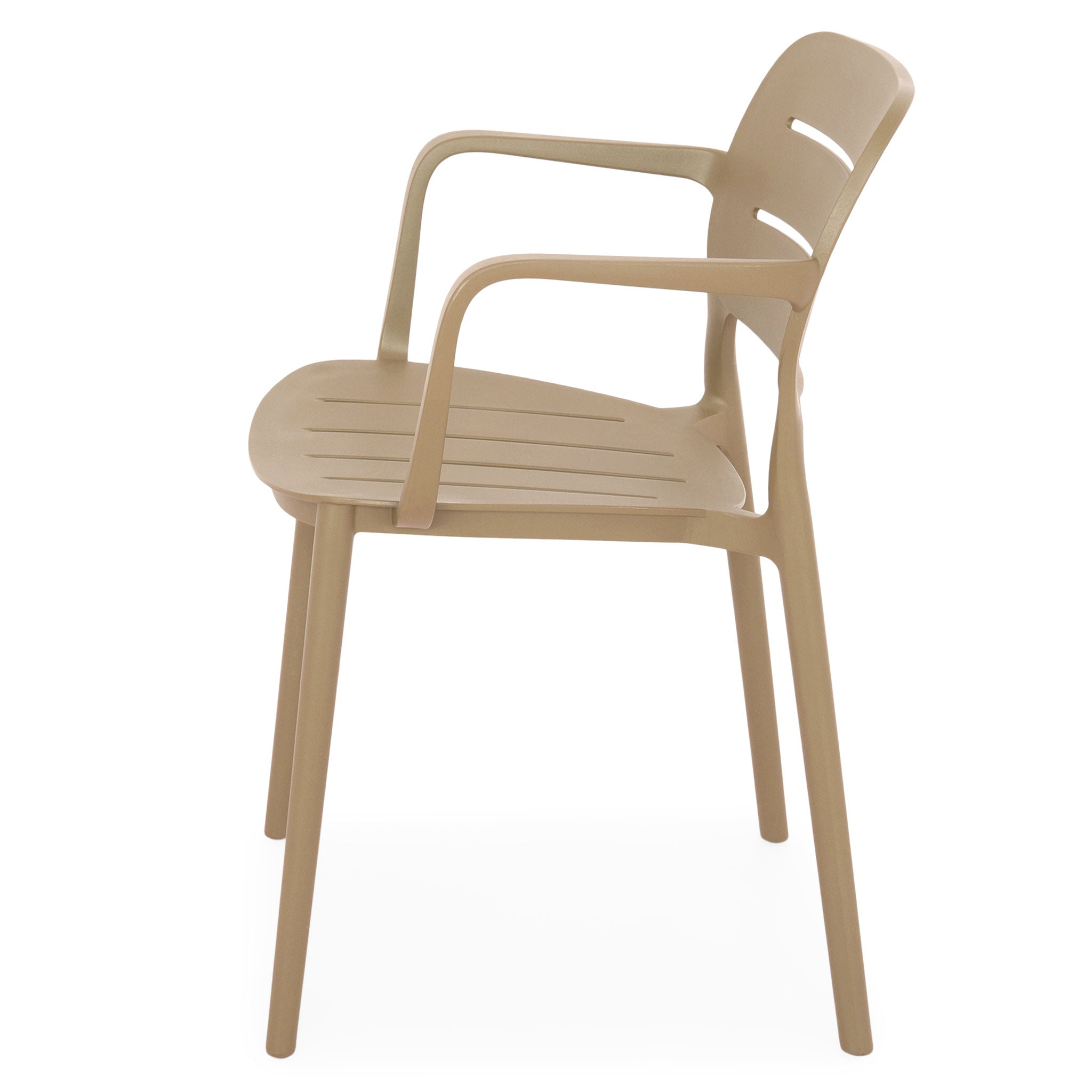 Taupe Stackable Polypropylene Outdoor Armchairs - Set of 4, Weatherproof Patio Chairs for Garden, Café & Commercial Use-PP Chair