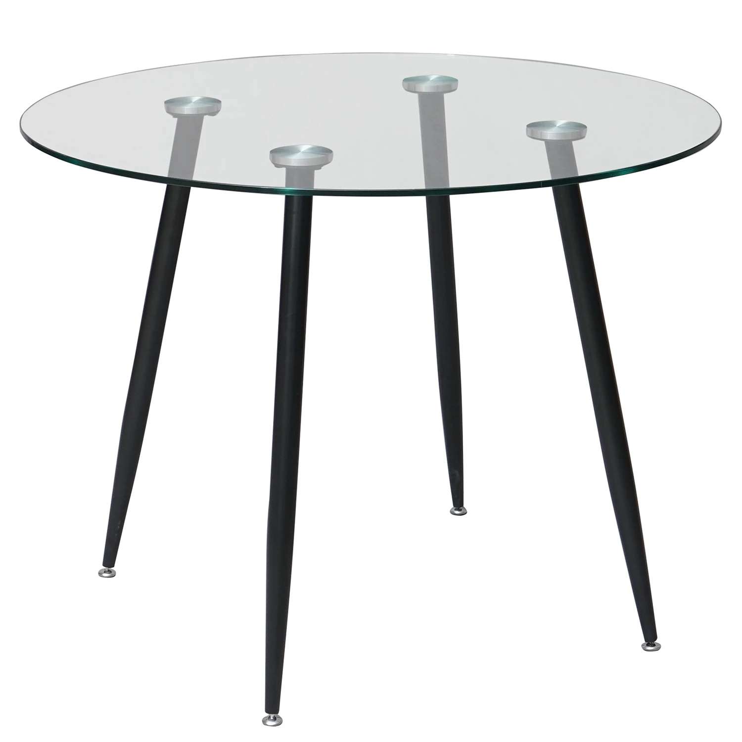 Round Clear Glass Dining Table With Four Black Metal Legs-PP Chair