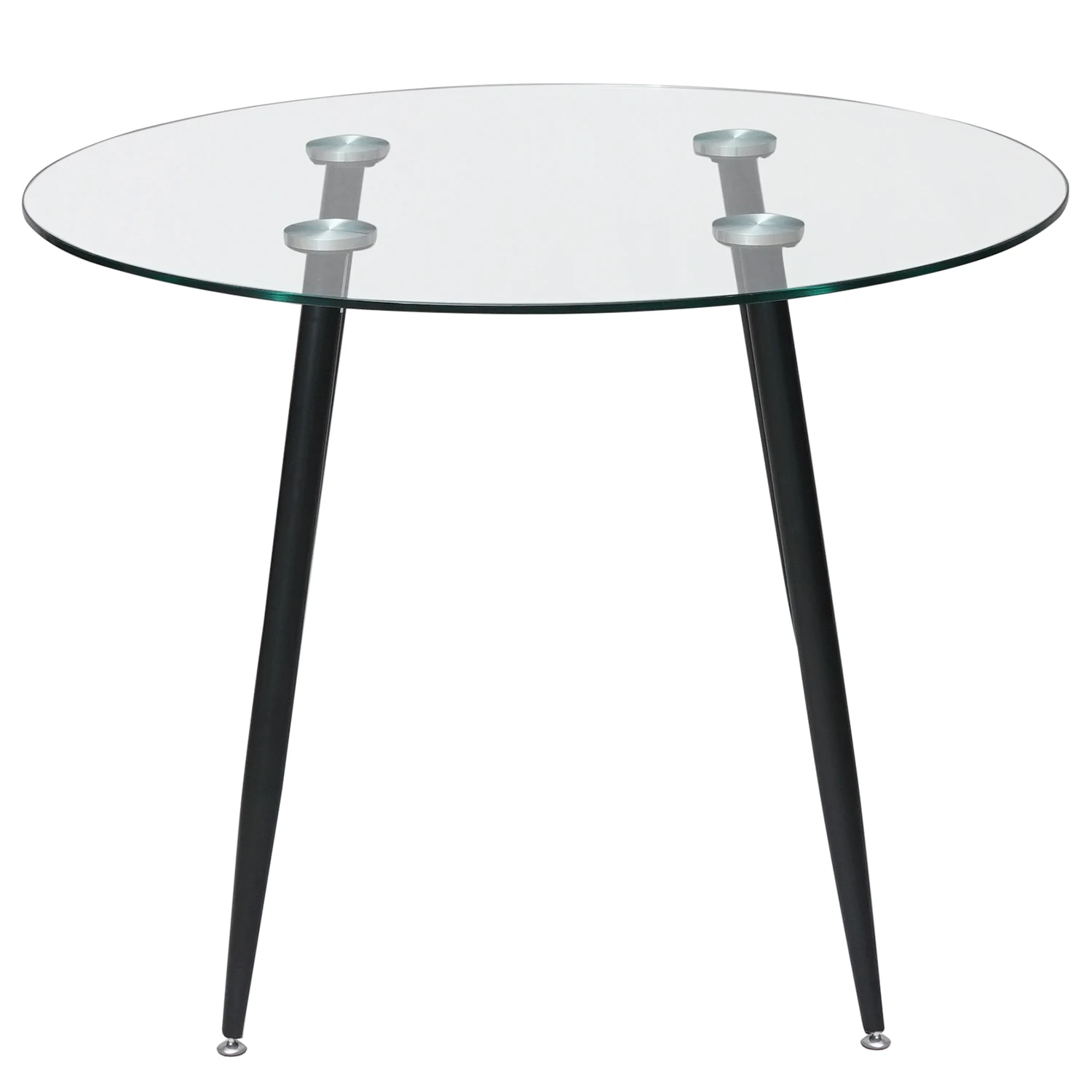 Round Clear Glass Dining Table With Four Black Metal Legs-PP Chair