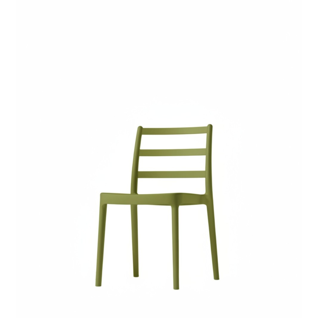 Modern PP Plastic Dining Chair with Slatted Backrest for Restaurant & Outdoor Use